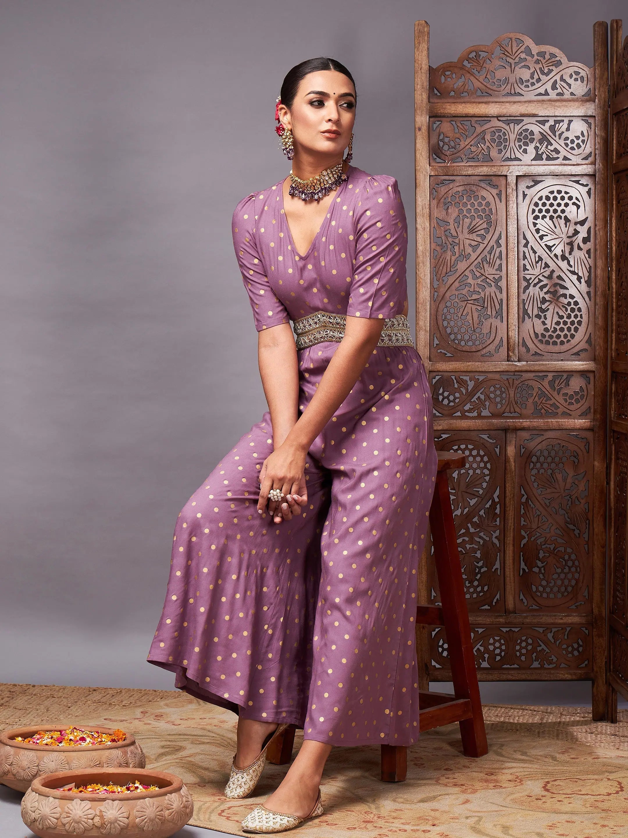 Women's Printed Jumpsuit | Party Wear Lehenga Style