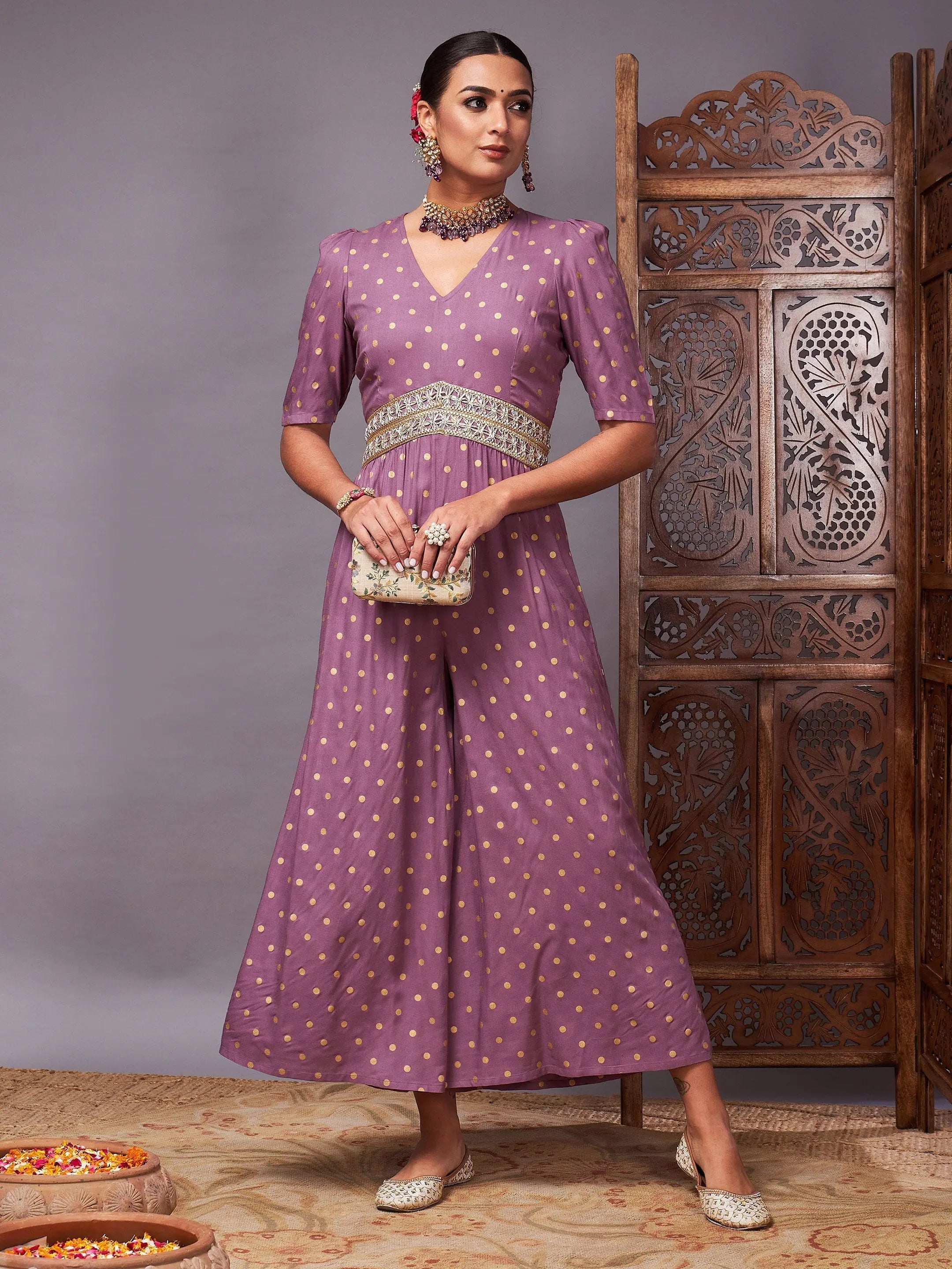 Women's Printed Jumpsuit | Party Wear Lehenga Style