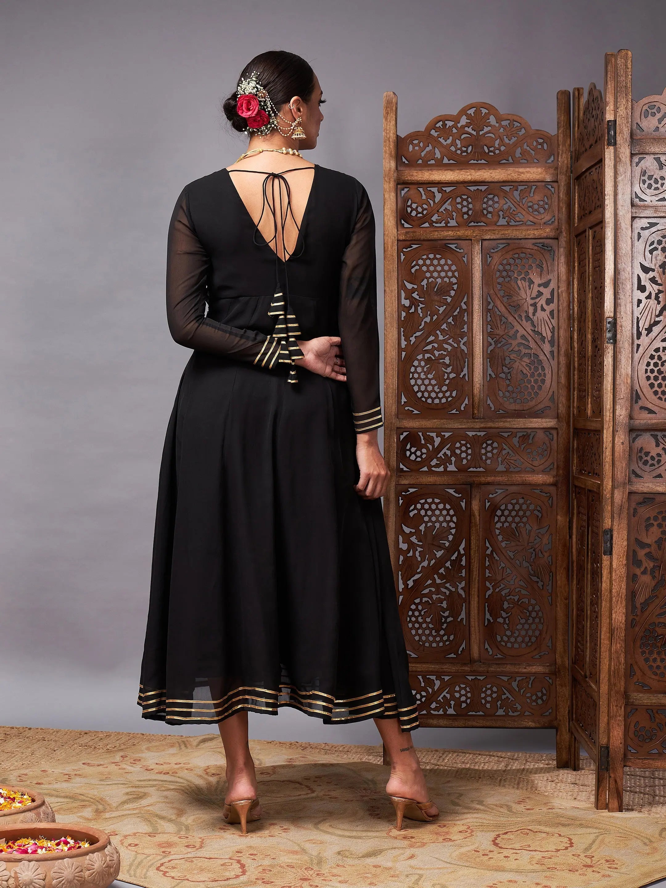 Black Gota Lace Anarkali Dress | Women's Ethnic Lehenga