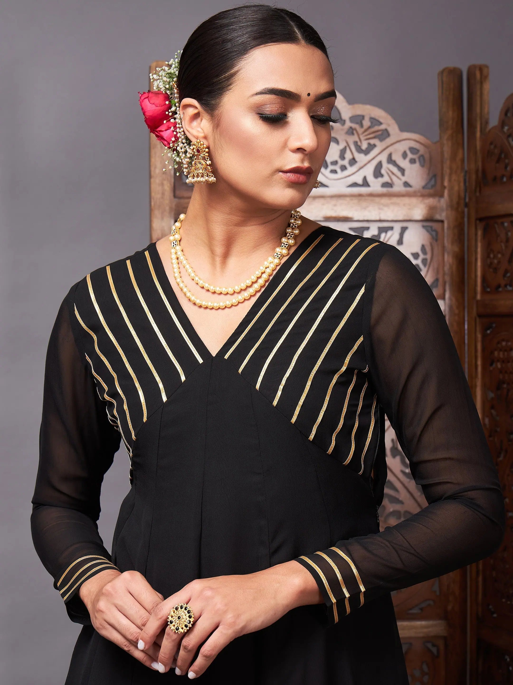 Black Gota Lace Anarkali Dress | Women's Ethnic Lehenga