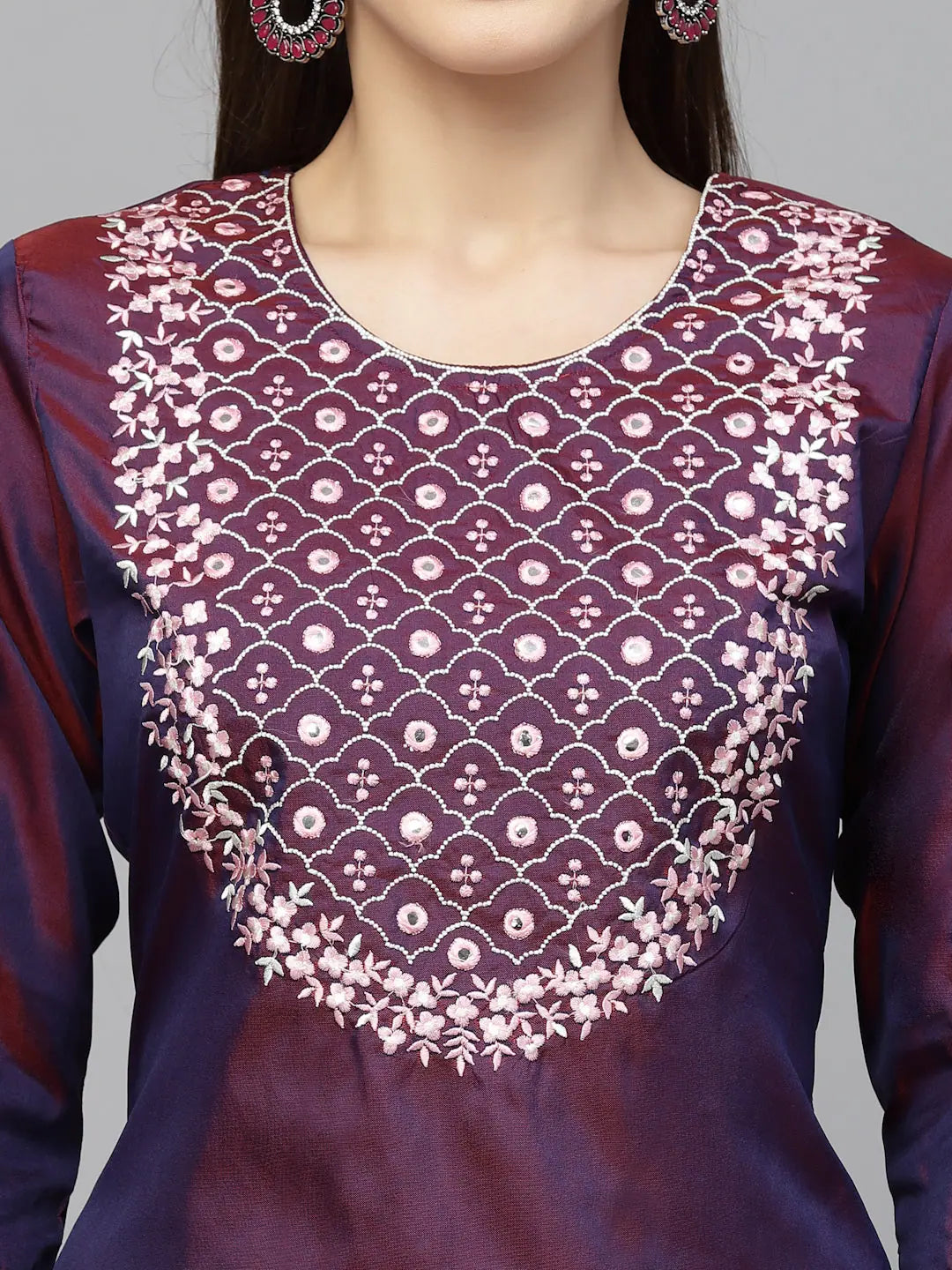Silk Embroidered Kurta Set with Dupatta | Women's Indian Kurta...