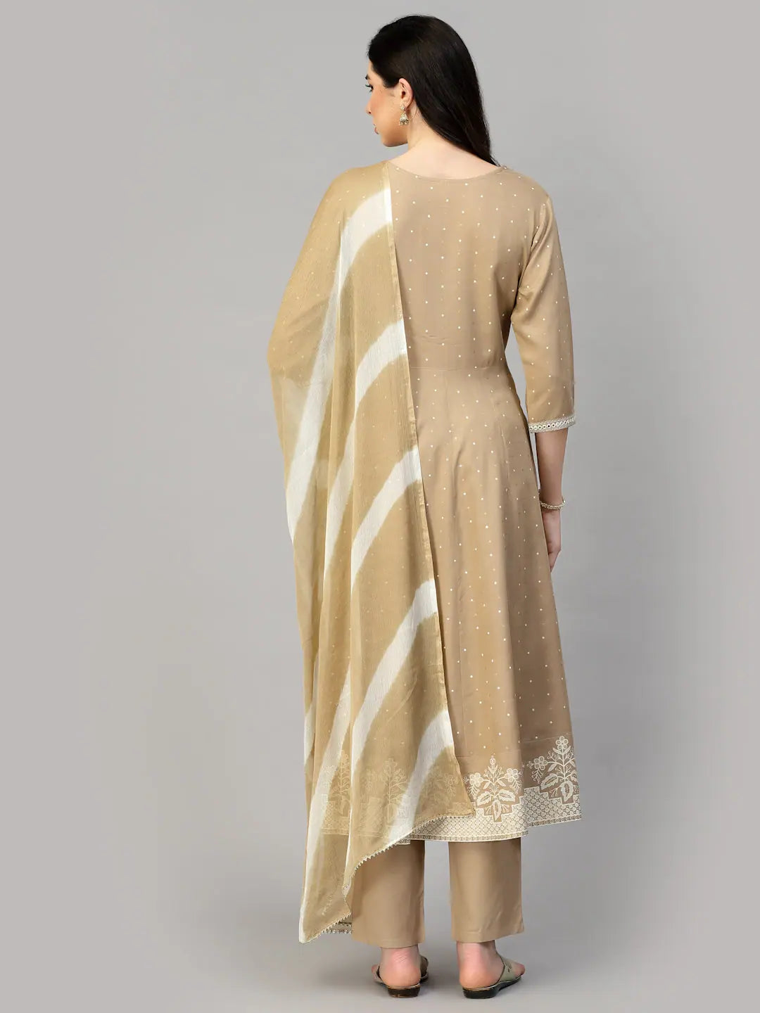 Beige Floral Cotton Kurta Set with Dupatta | Women's Indian Style