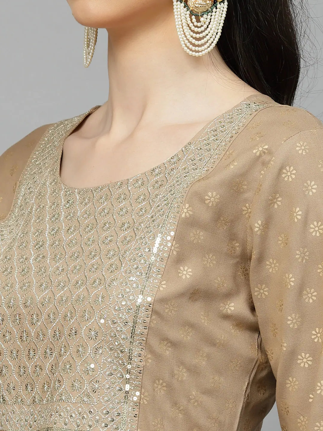 Gold Printed Rayon Kurta Set with Dupatta | Women's Indian Kurta
