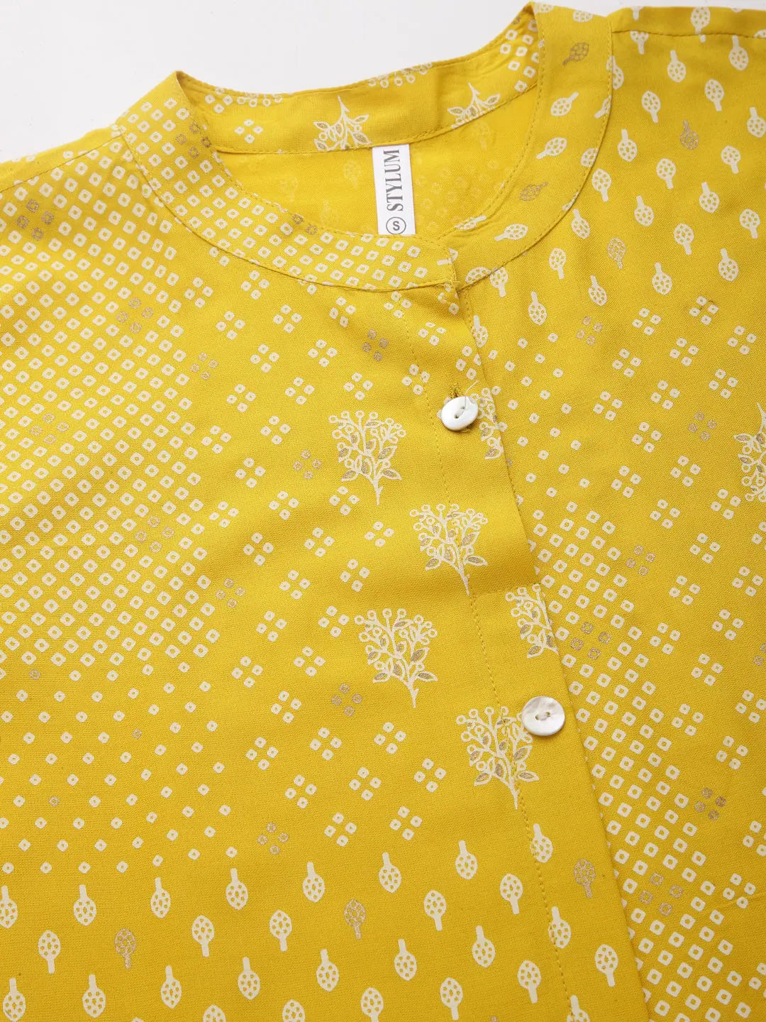 Mustard Ethnic Motif A-Line Kurta | Indian Kurti for Women