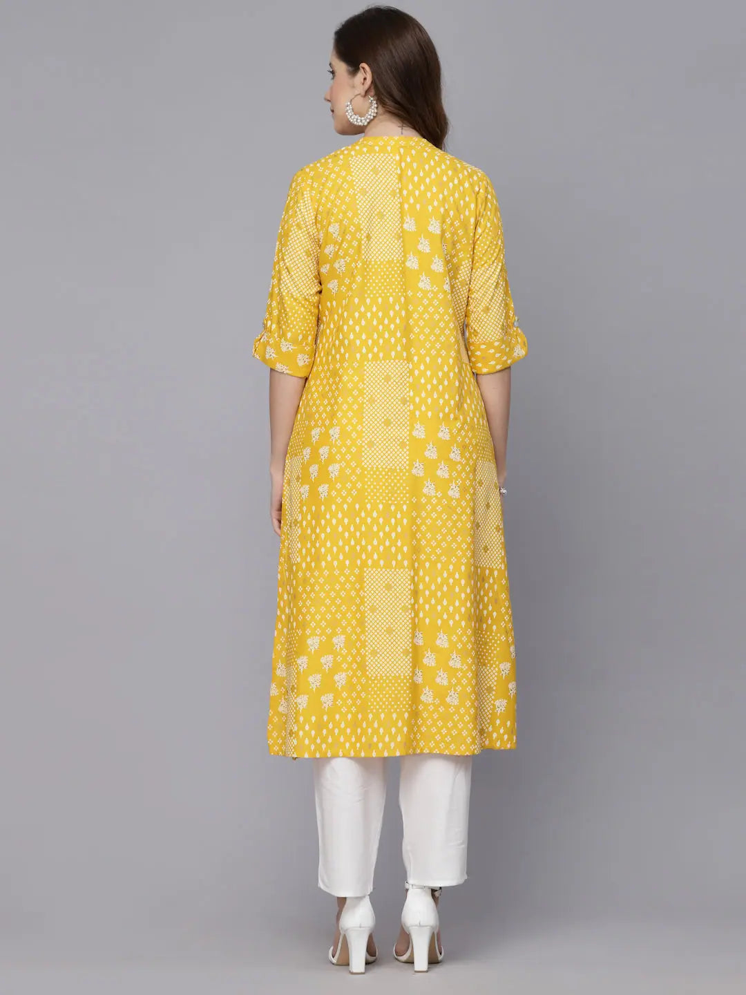Mustard Ethnic Motif A-Line Kurta | Indian Kurti for Women