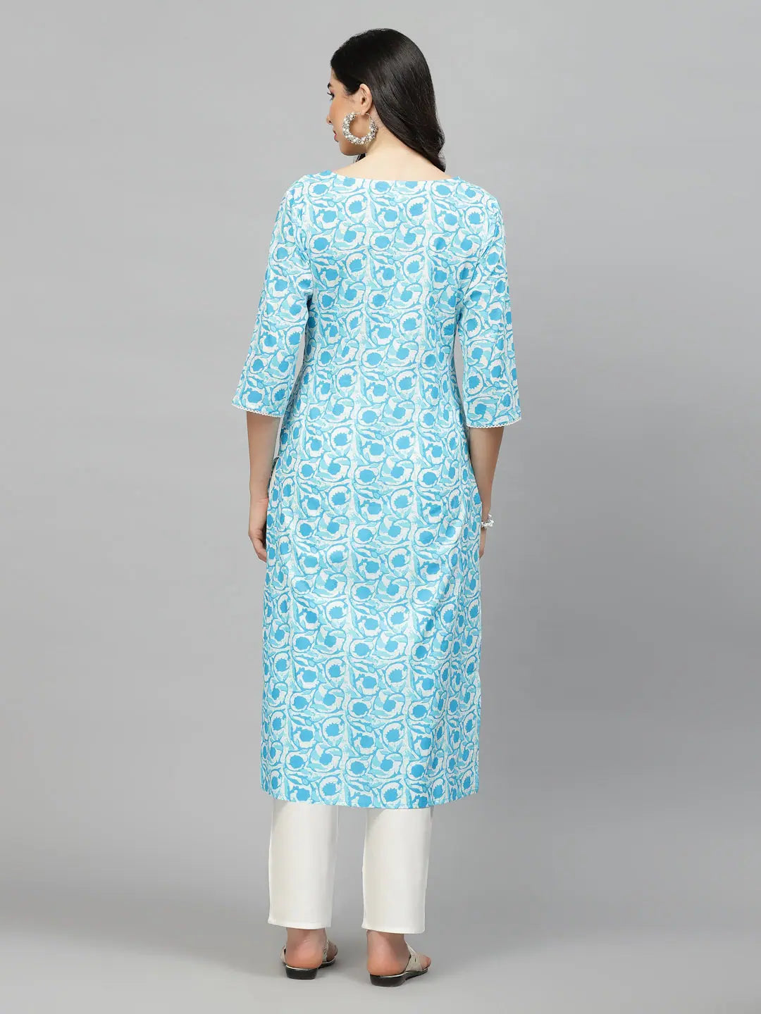 Floral Printed Indian Kurta for Women - Cotton Slub Kurta
