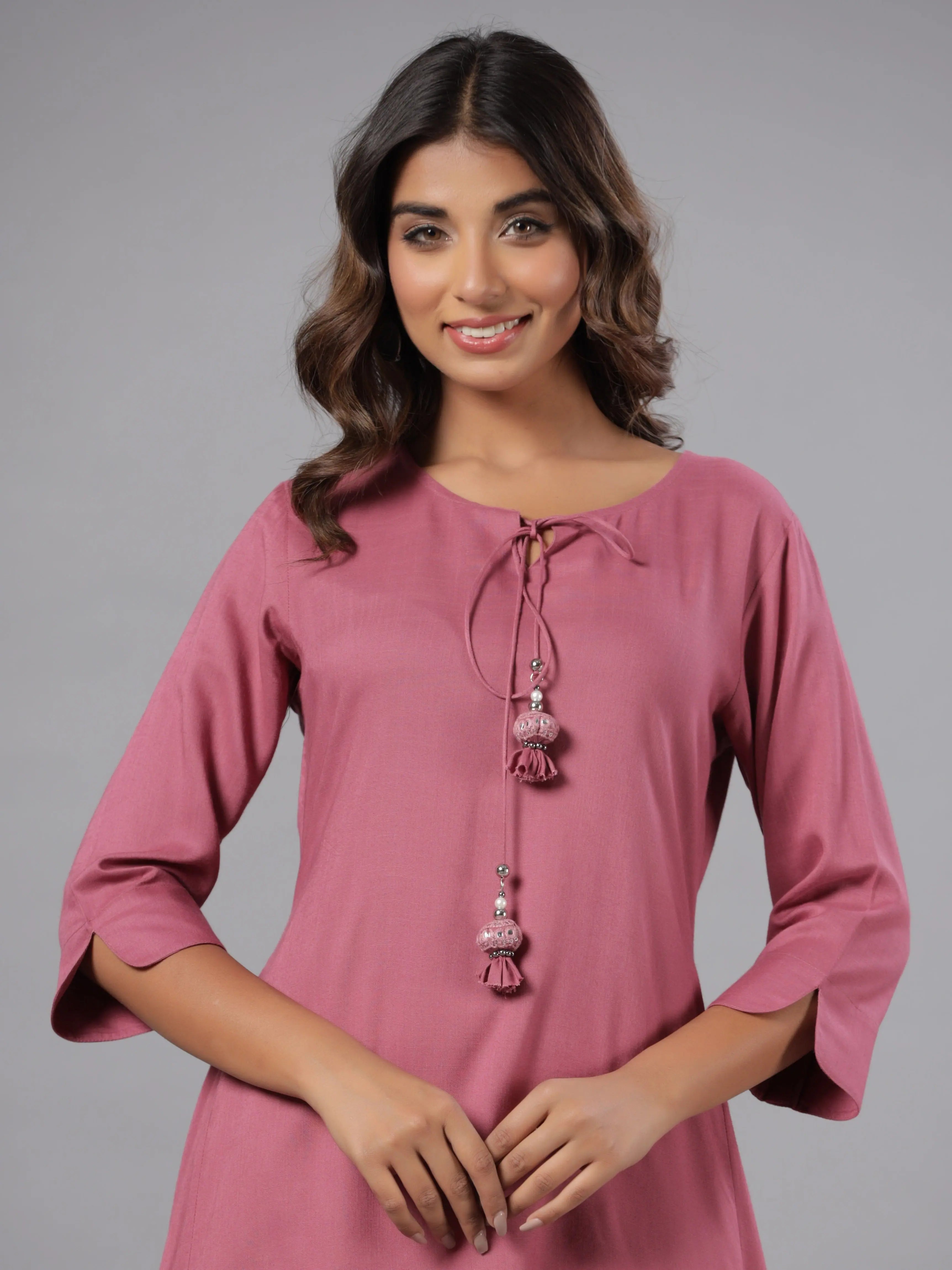 Mauve Rayon Asymmetric Kurta: Chic Indian Kurta Ladies Style