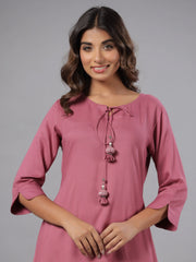 Women Mauve Rayon Solid Asymmetric Kurta