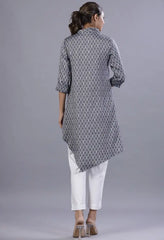 Women Blue Rayon Printed Asymmetric Kurta