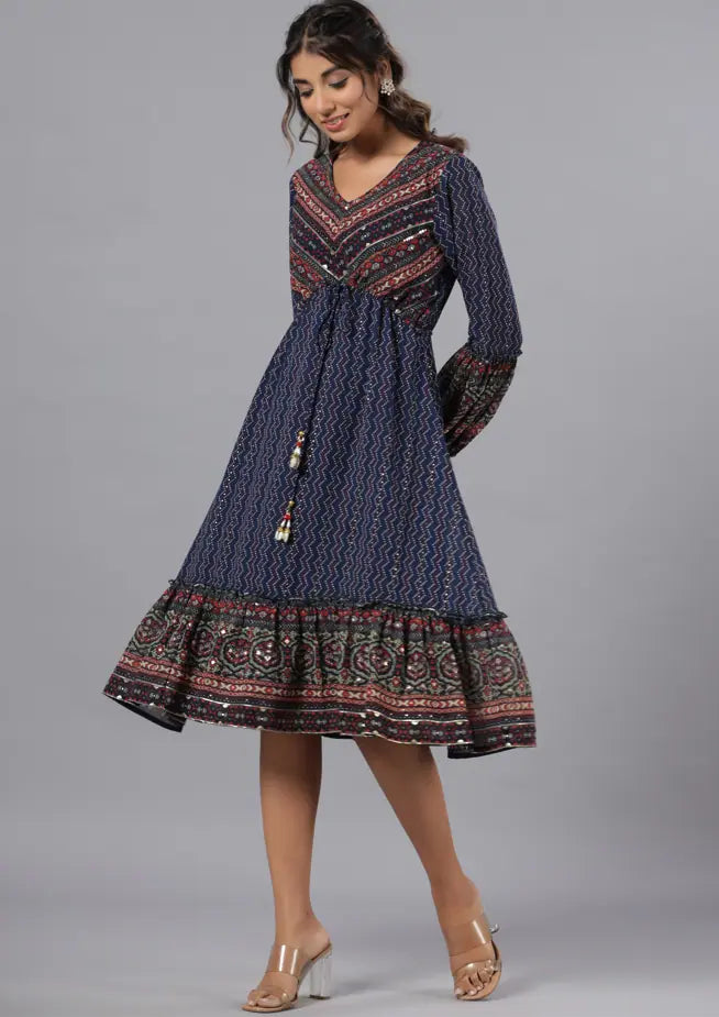 Navy Blue Midi Dress: Women's Western Outfits for Women Online