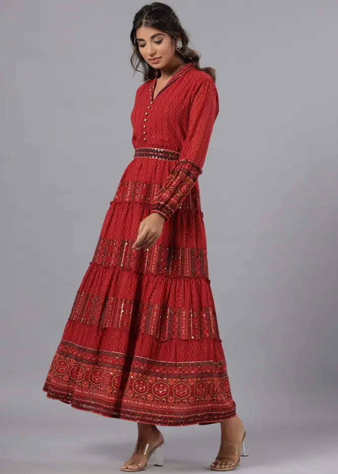 Rust Georgette Maxi Dress | Shop Women's Indian Dresses Online