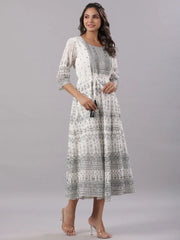 Women Off-White Georgette Flared Maxi Dress