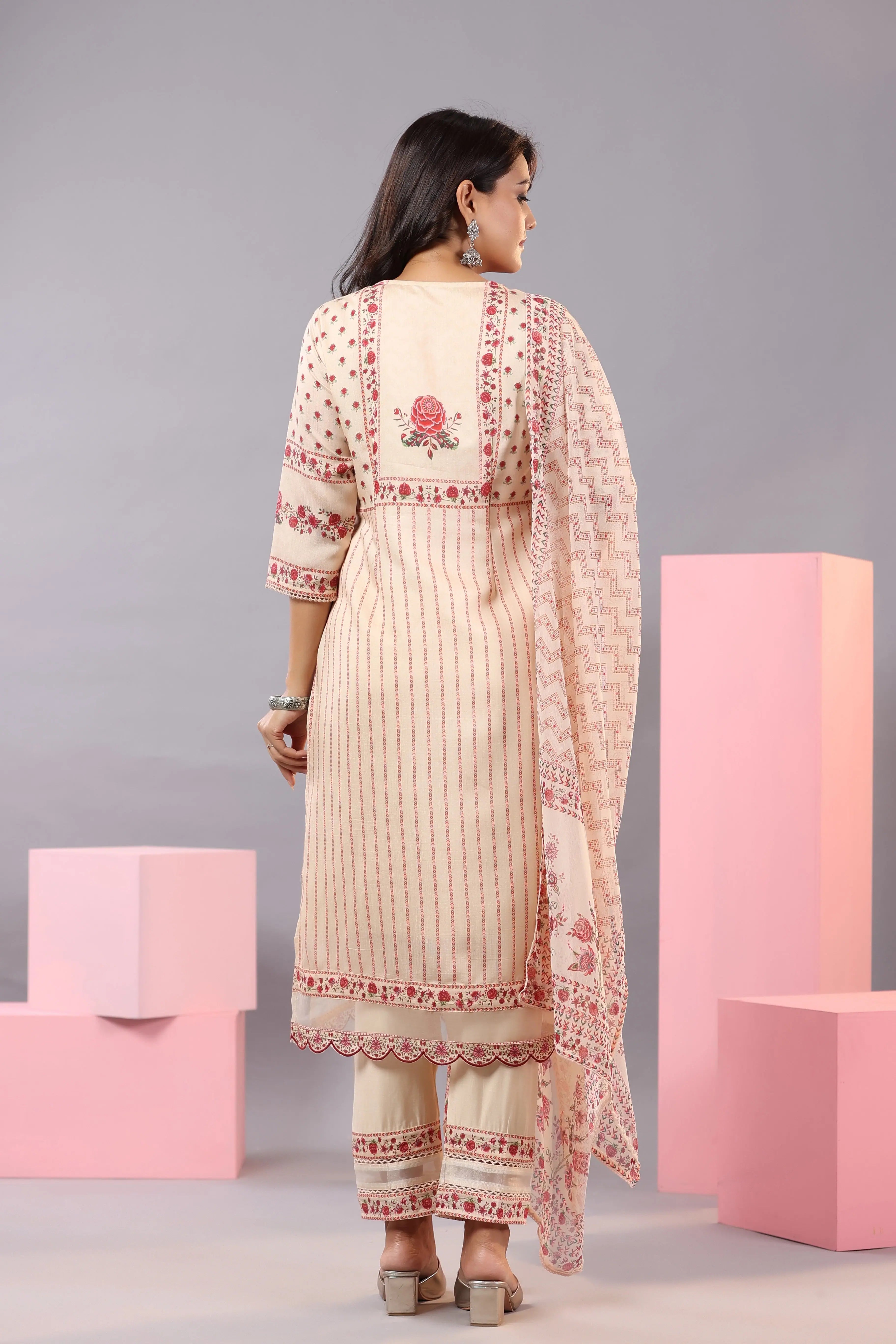 Floral Kurta Set: Cotton Indian Kurti with Pants & Dupatta