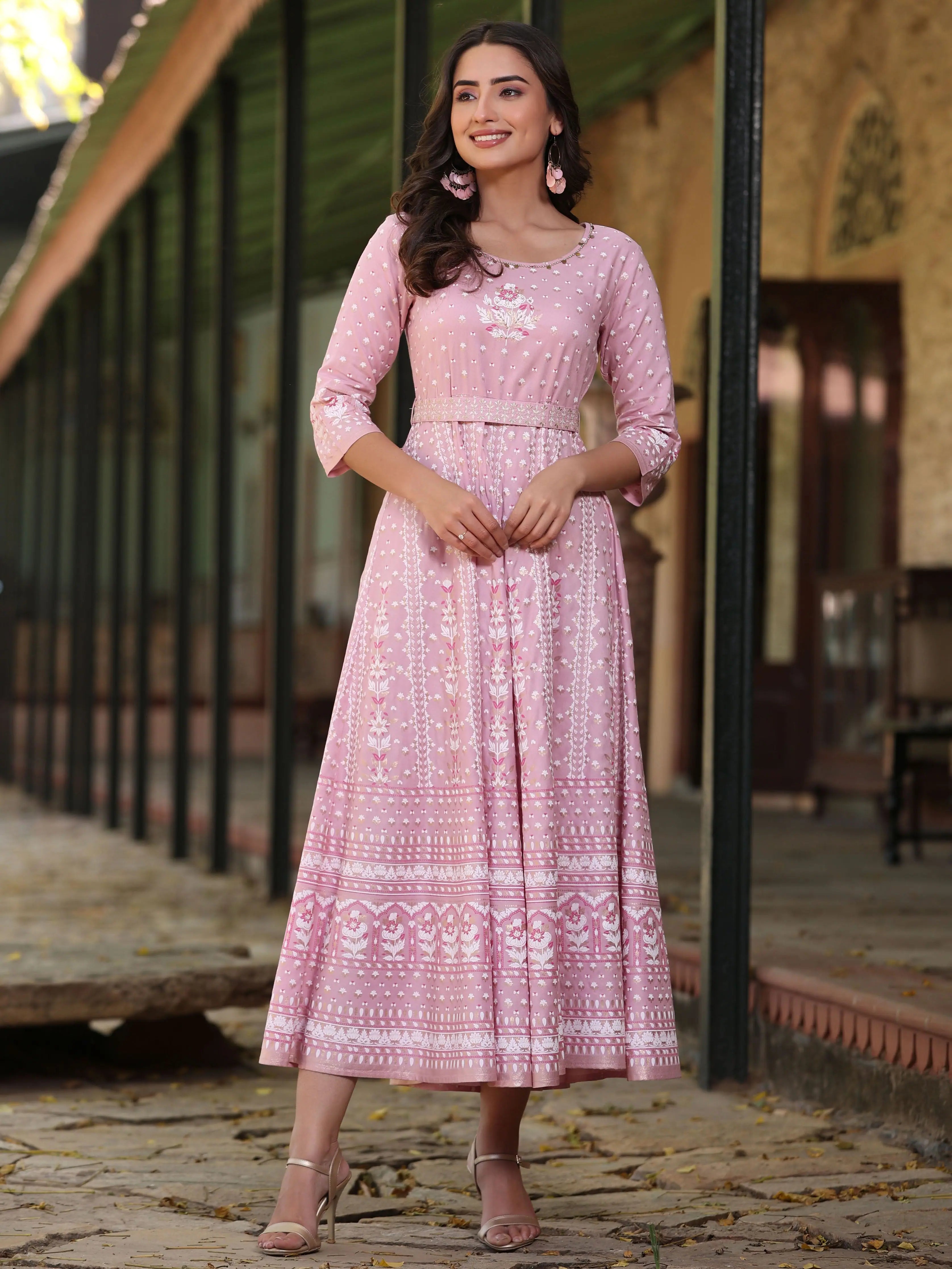 Pink Rayon Maxi Dress | Women's Indian Dresses Online