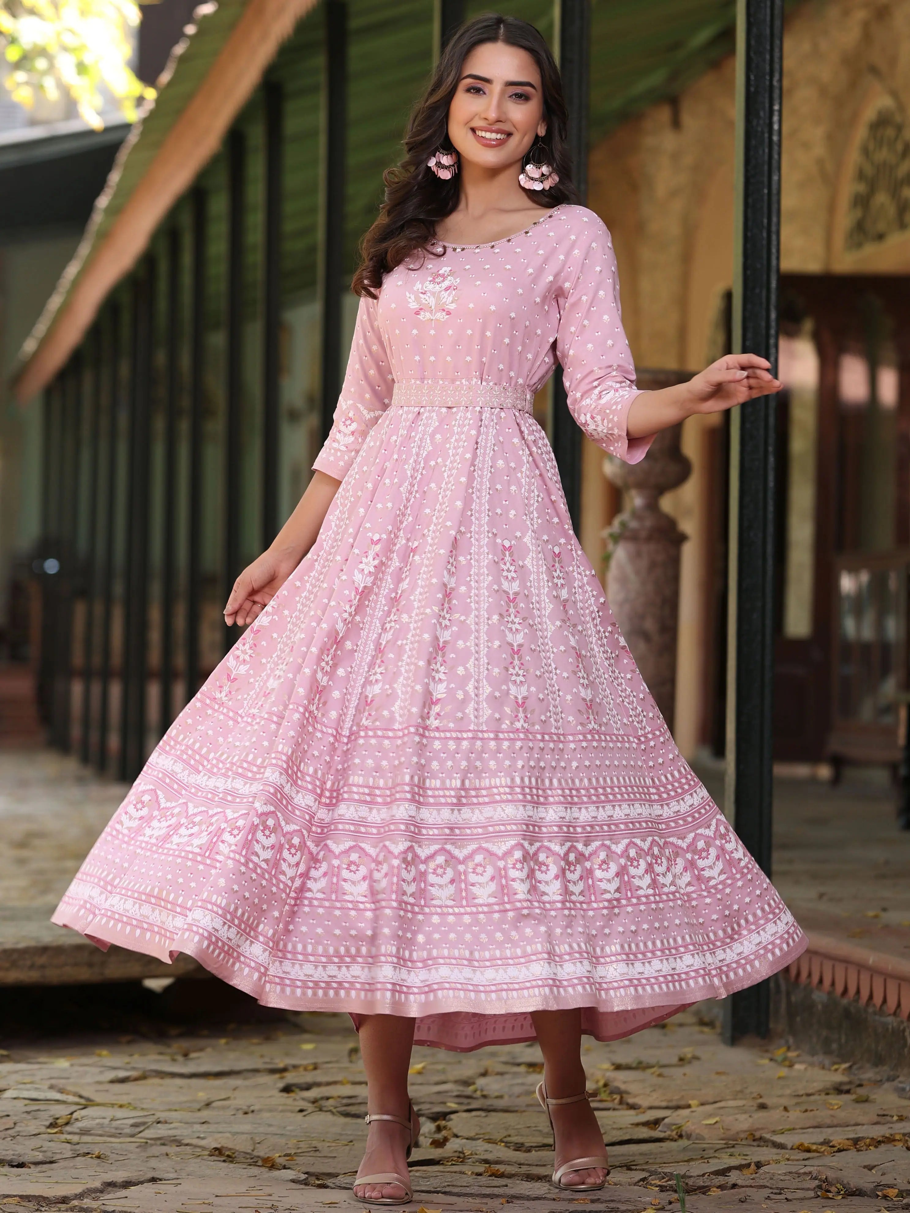 Pink Rayon Maxi Dress | Women's Indian Dresses Online