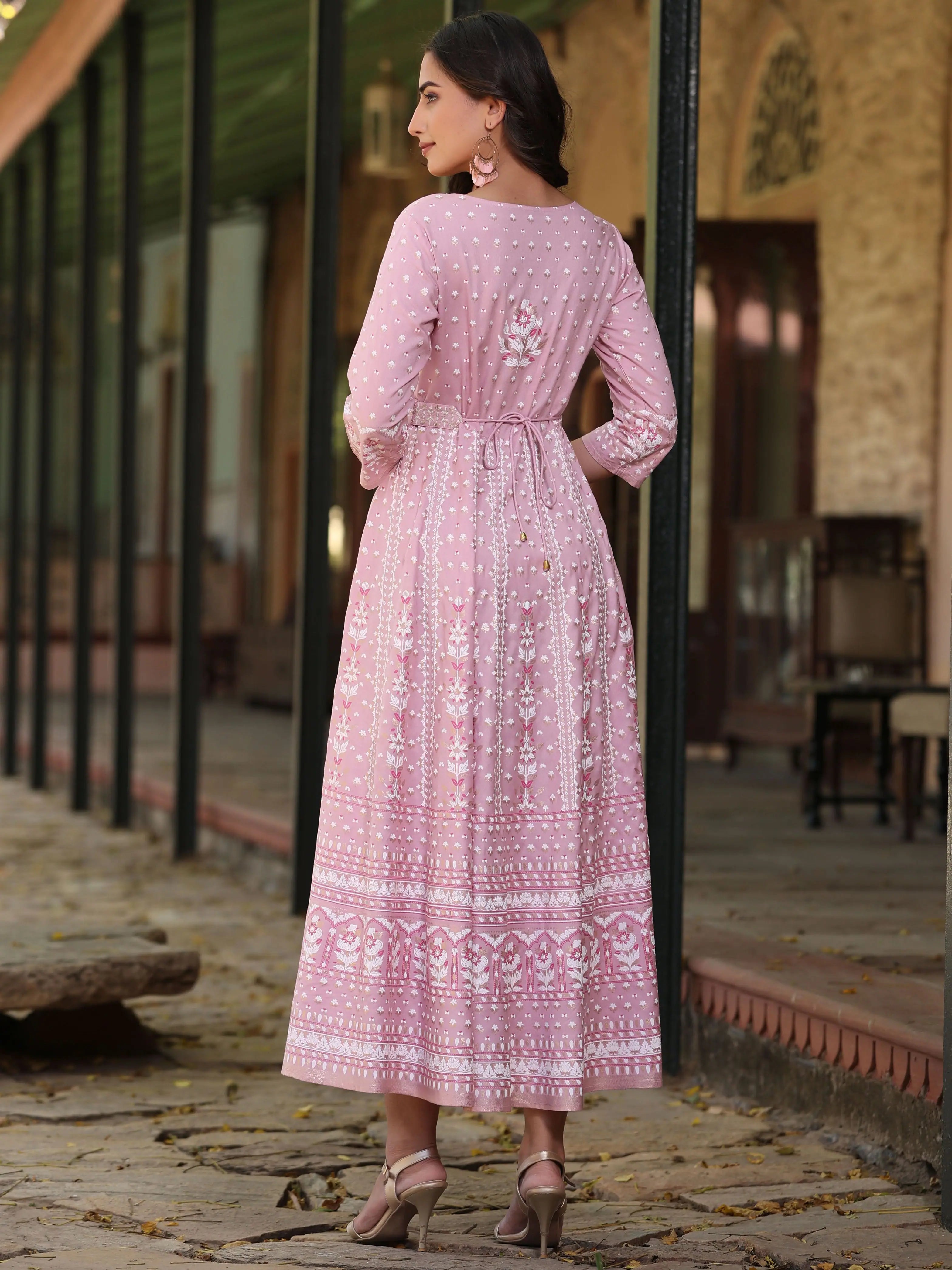 Pink Rayon Maxi Dress | Women's Indian Dresses Online
