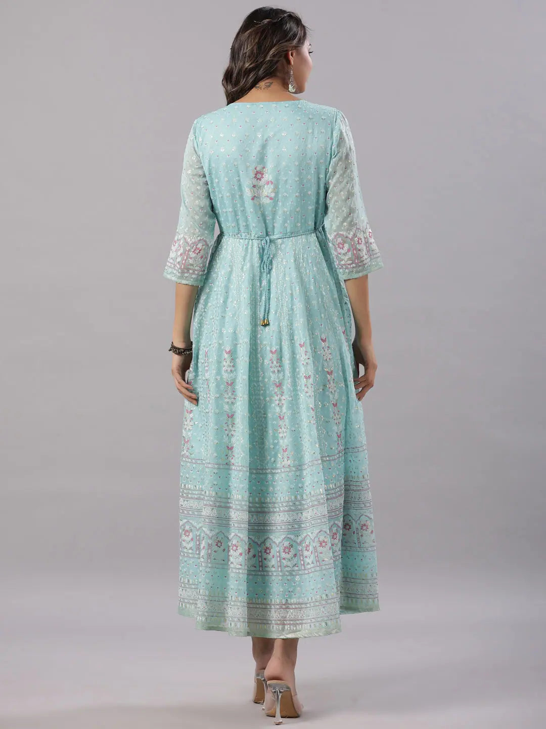 Sky Blue Printed Maxi Dress- Indian Dresses Online & More!
