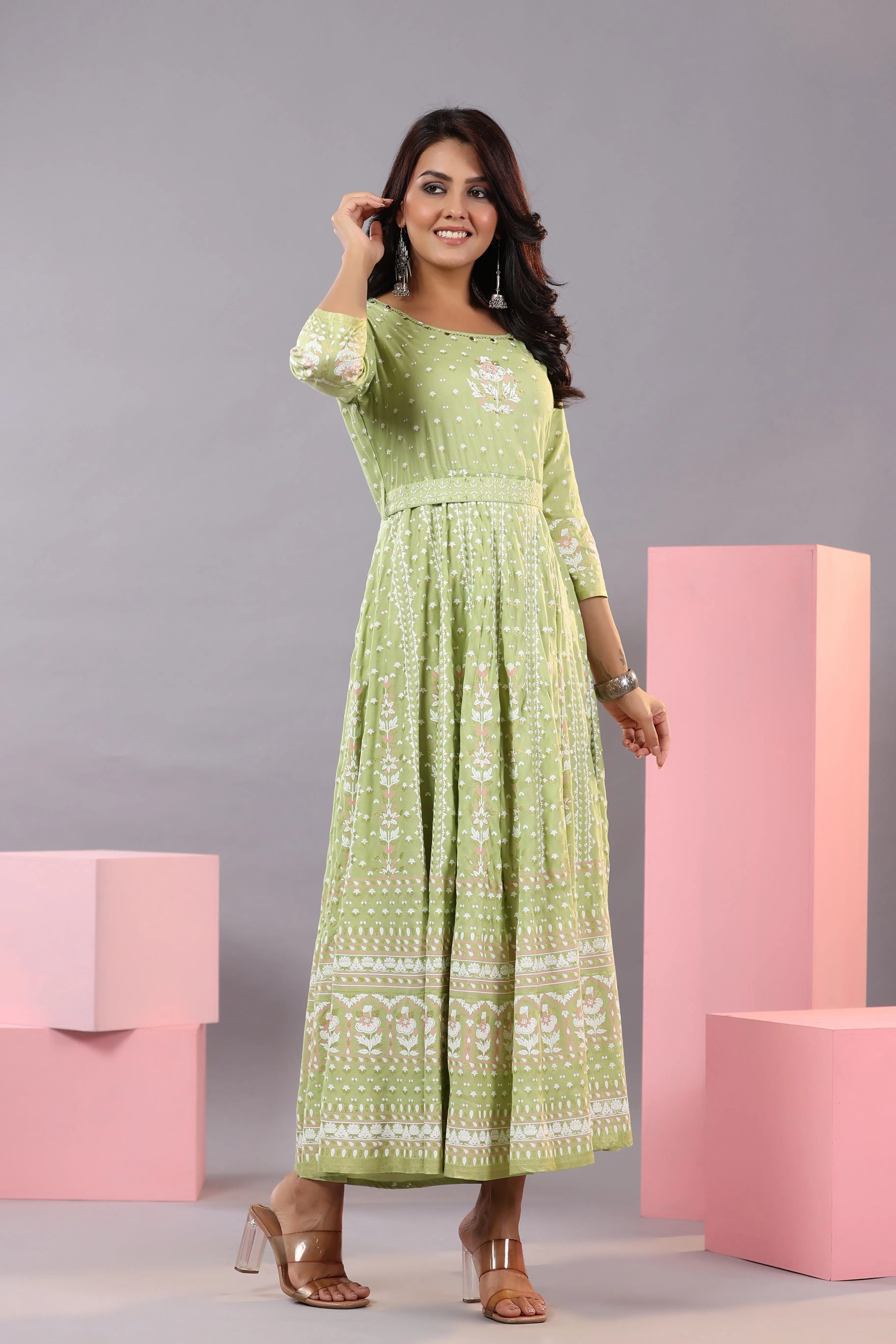 Green Printed Maxi Dress - Shop Indian Dresses Online Now!