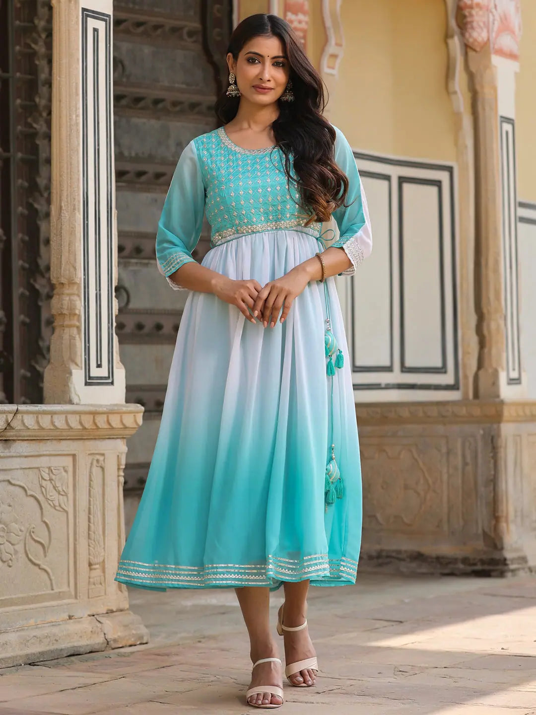 Teal Embroidered Maxi Dress | Indian Dresses Online Teal Embroidered Maxi Dress | Indian Dresses Online