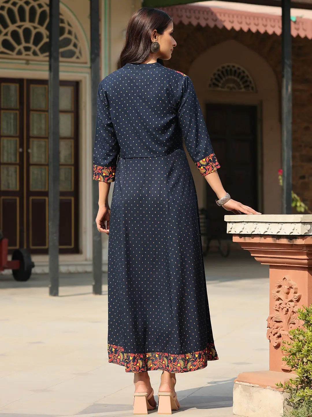 Blue Rayon Maxi Dress with Jacket | Indian Dresses Online