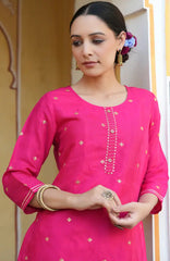 Women Fuchsia Shantoon Embroidered Straight Tunic