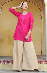 Women Fuchsia Shantoon Embroidered Straight Tunic