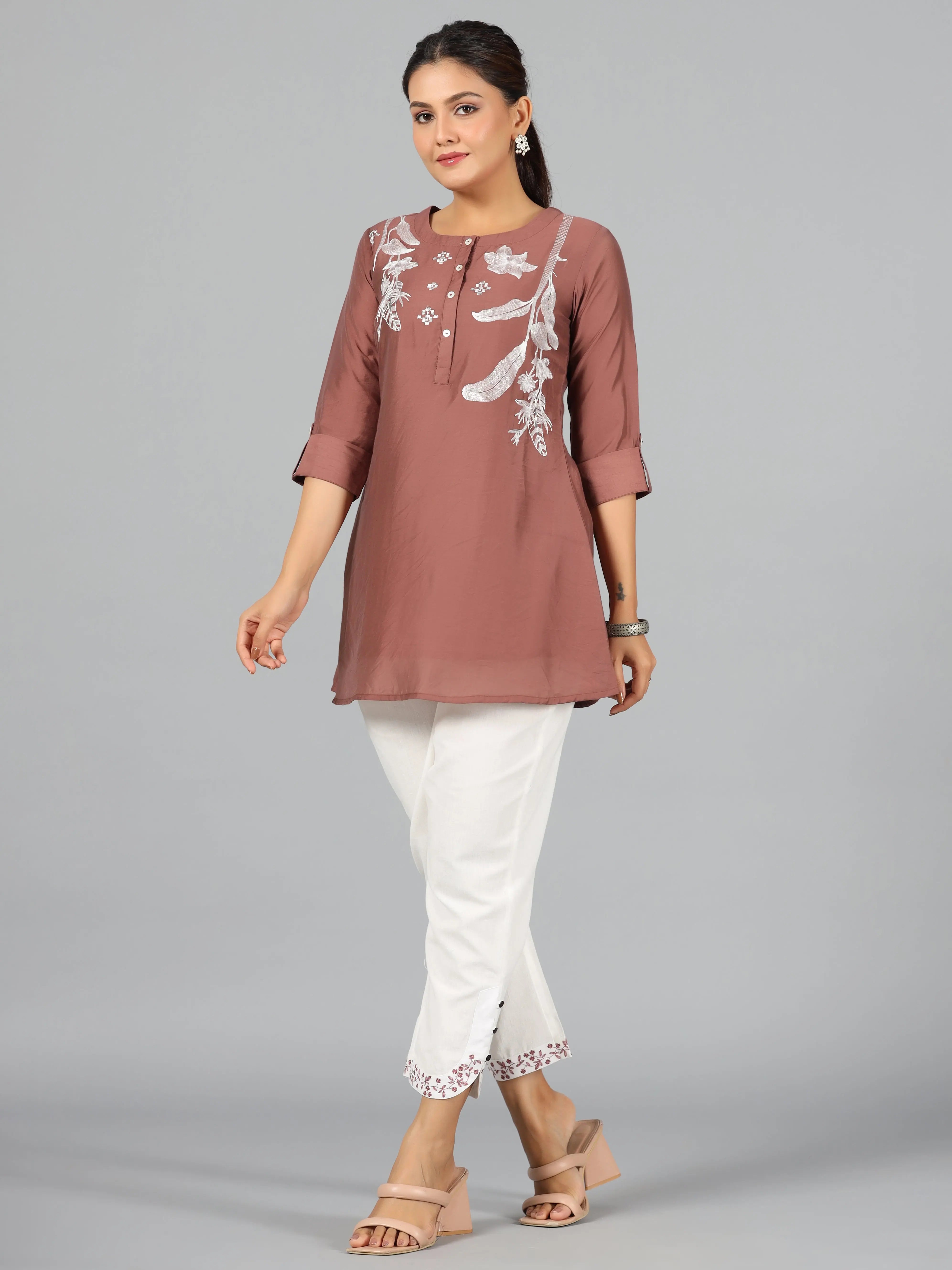 Brown Embroidered Women's Jumpsuit Set | Trendy Jumpsuits