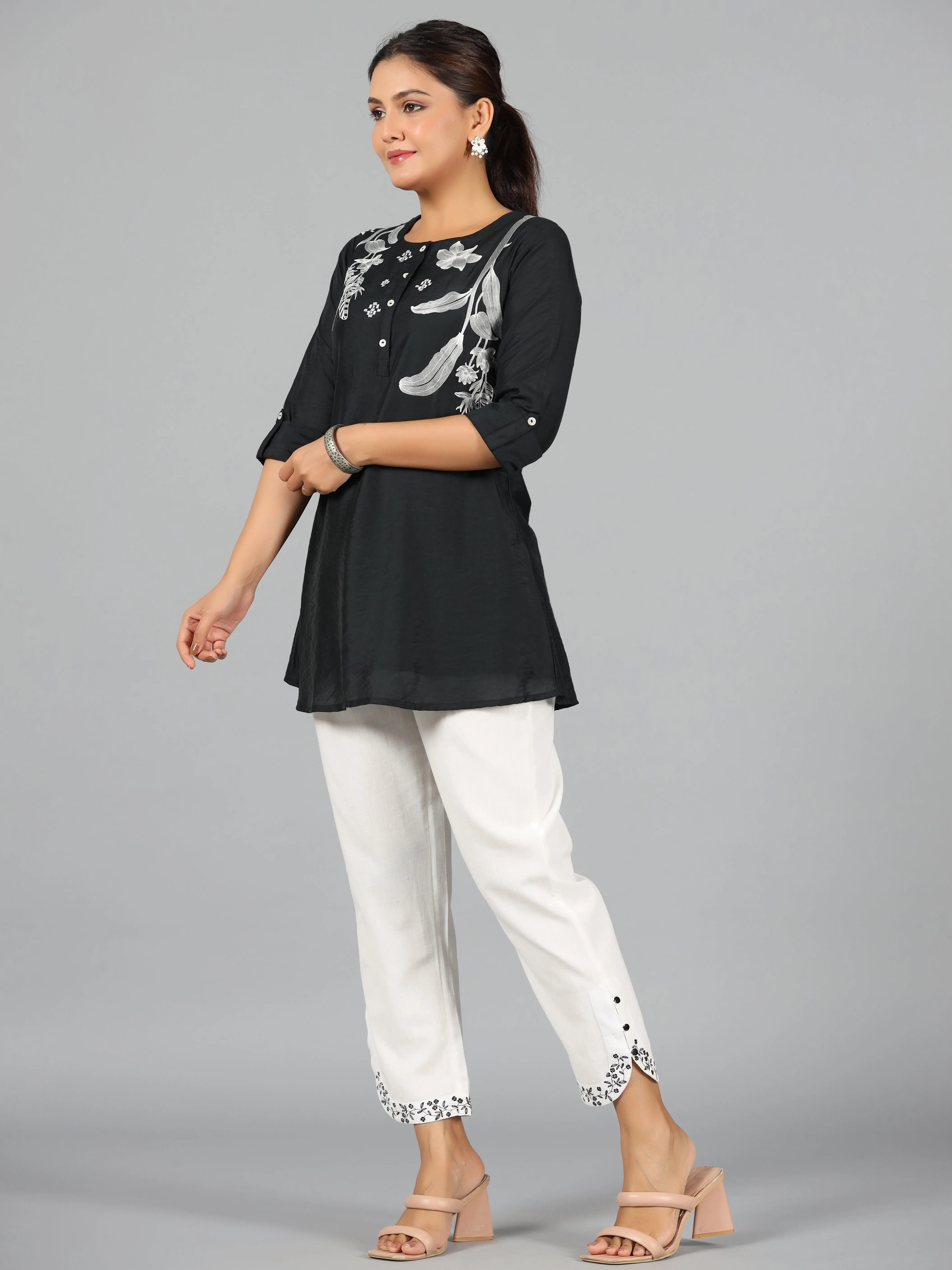 Black Embroidered Women's Jumpsuits - Trendy One-Piece Set