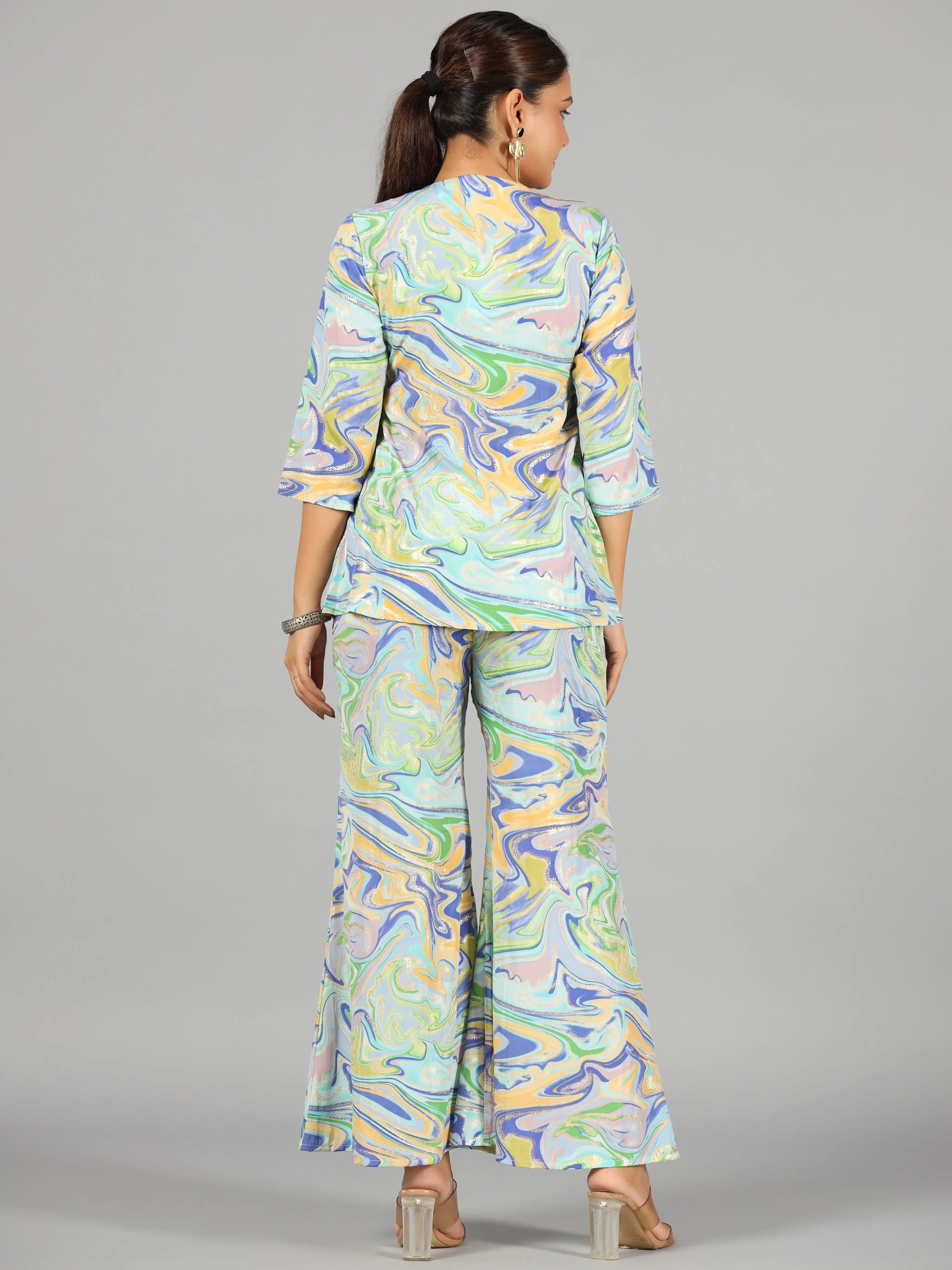 Blue Printed Women's Jumpsuits - Silk One-Piece Outfits