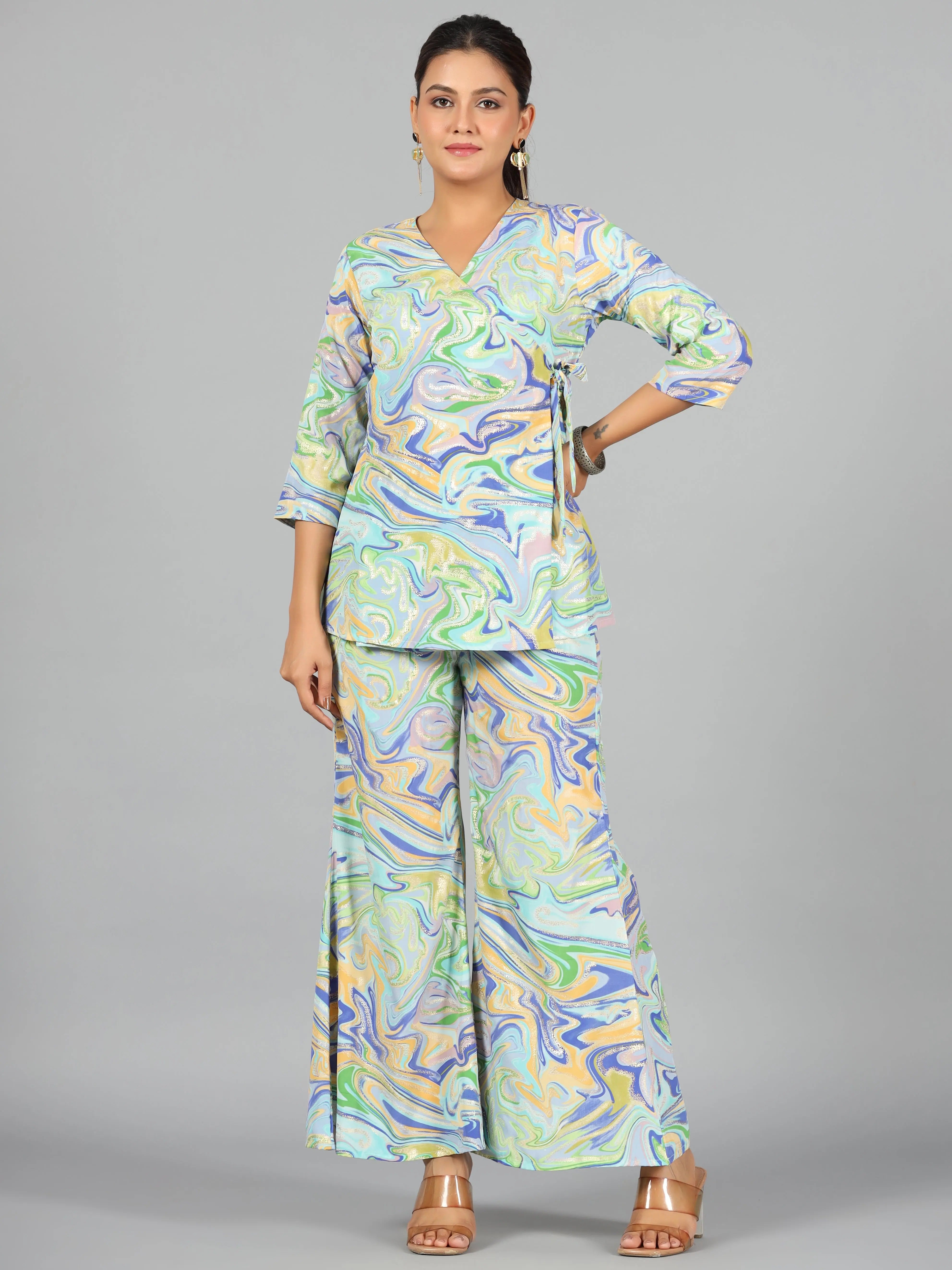 Blue Printed Women's Jumpsuits - Silk One-Piece Outfits