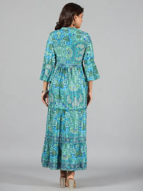 Blue Kasturi Silk Maxi Dress | Buy Indian Dresses Online