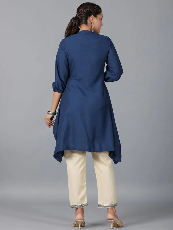 Navy Blue Kurta Set: Embroidered Indian Kurtis for Women