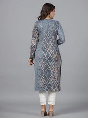 Women Blue Printed Polyester Kurta