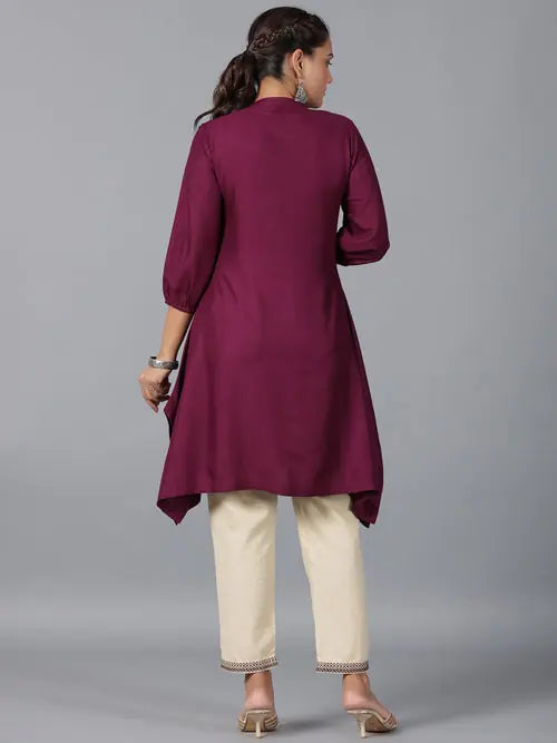 Maroon Embroidered Kurta Set: Indian Kurta for Women, Viscose
