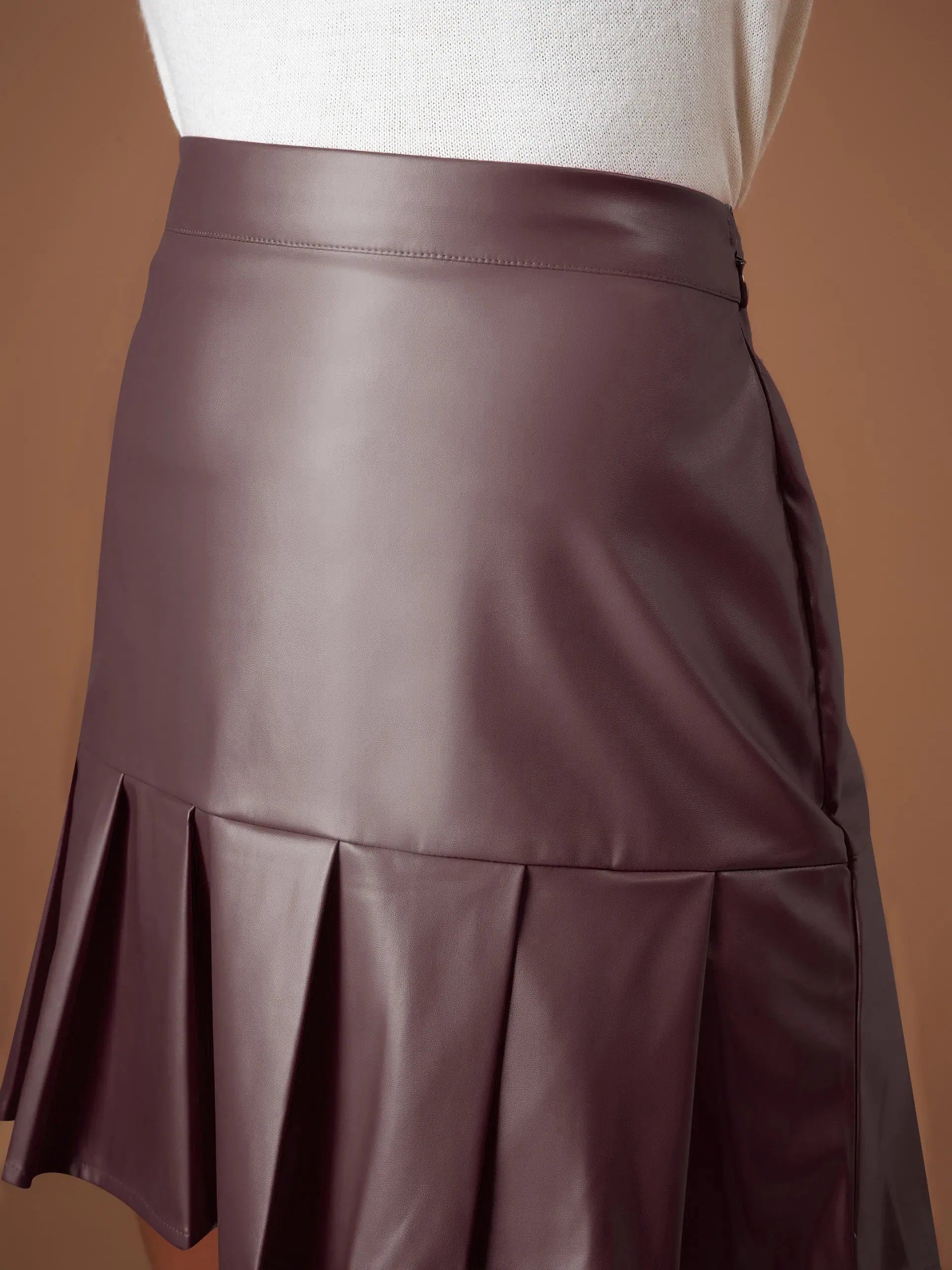 Maroon PU Pleated Mini Skirt | Women's Western Wear Outfits