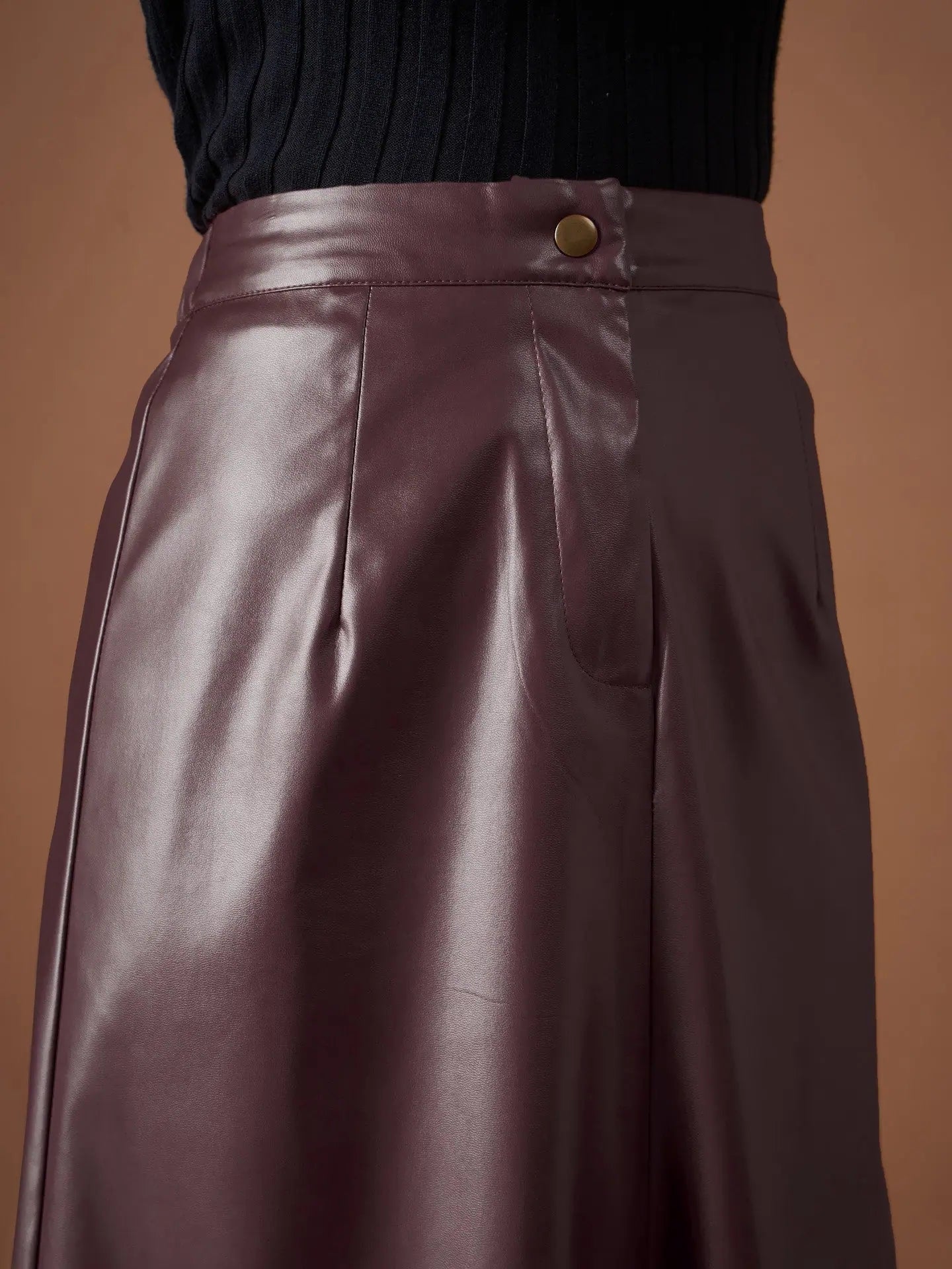 Maroon PU A-Line Skirt | Women's Skirts Below Knee Fashion