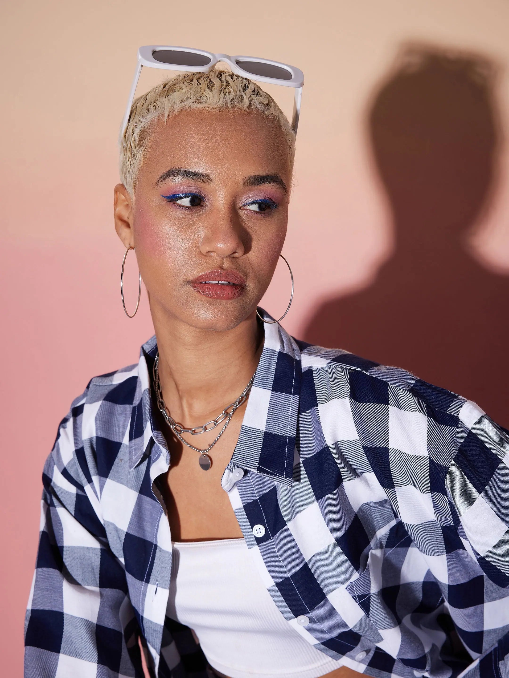 White Check Lounge Shirt: Women's Casual Cotton Top