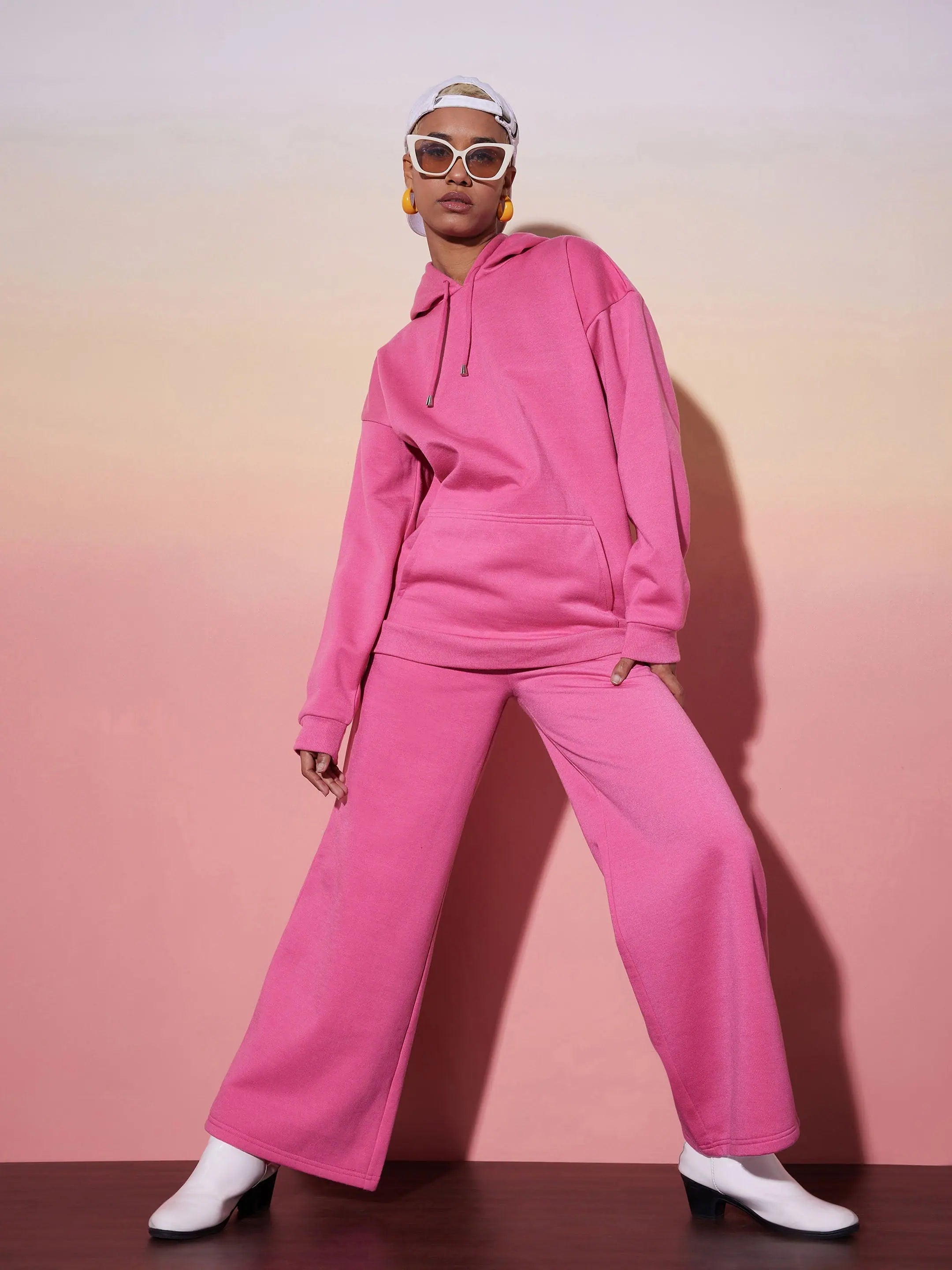 Pink Oversized Hoodie & Wide Leg Pants | Lehenga for Women