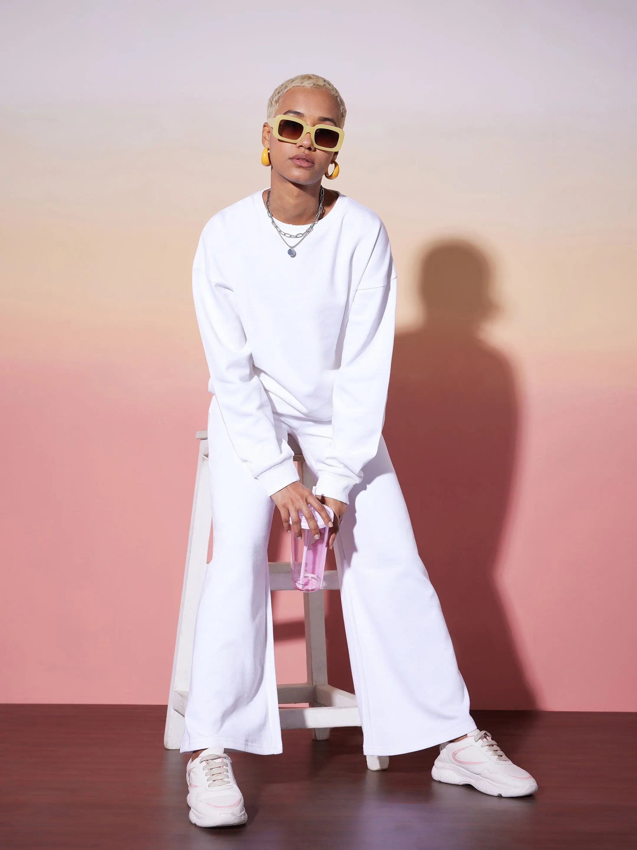 White Oversized Sweatshirt & Wide Leg Pants | Women's Lehenga