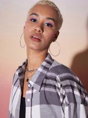 Women White & Grey Check Shirt With Lounge Pants