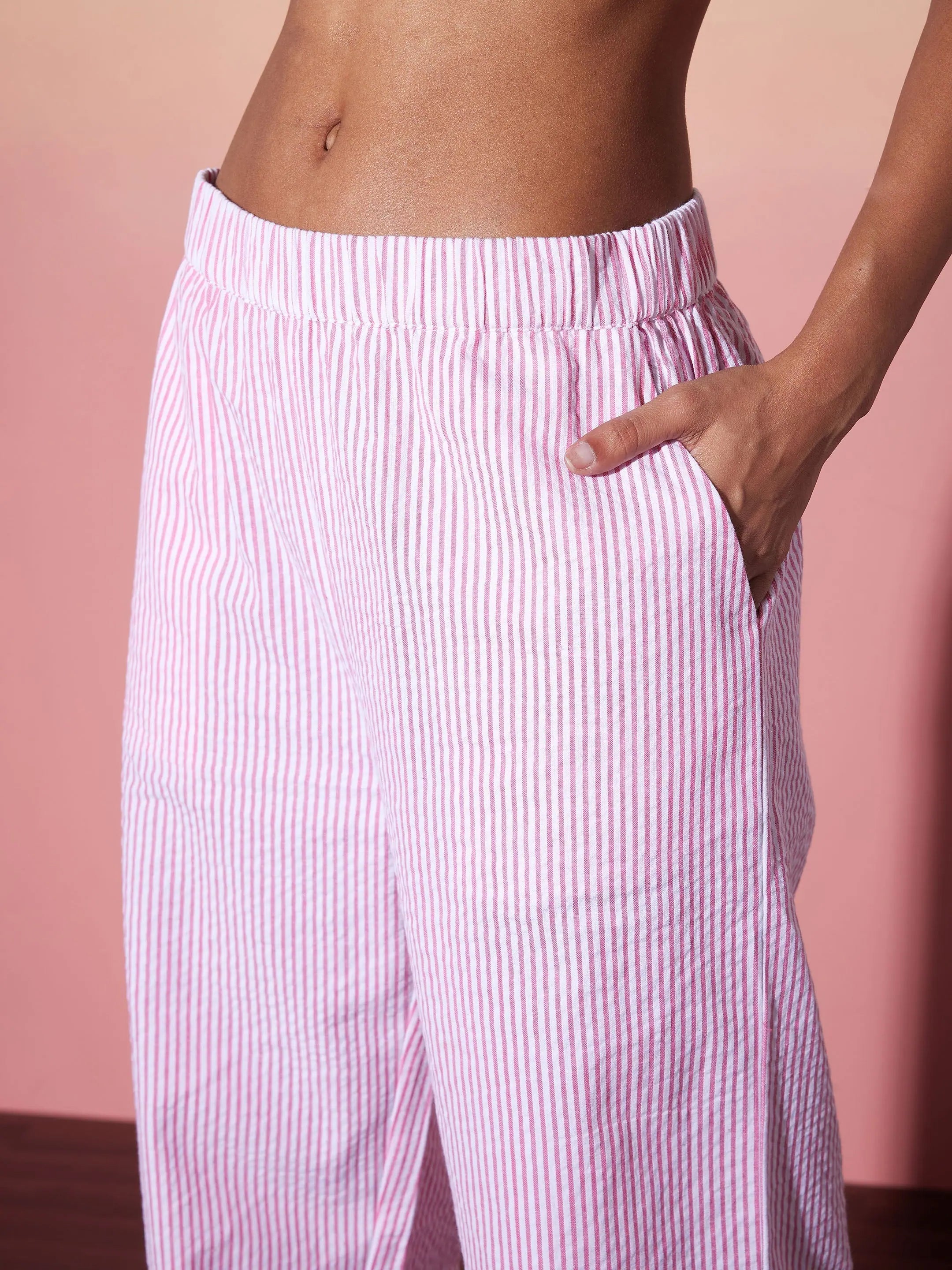 Pink Striped Seersucker Lounge Set | Women's Comfort Style