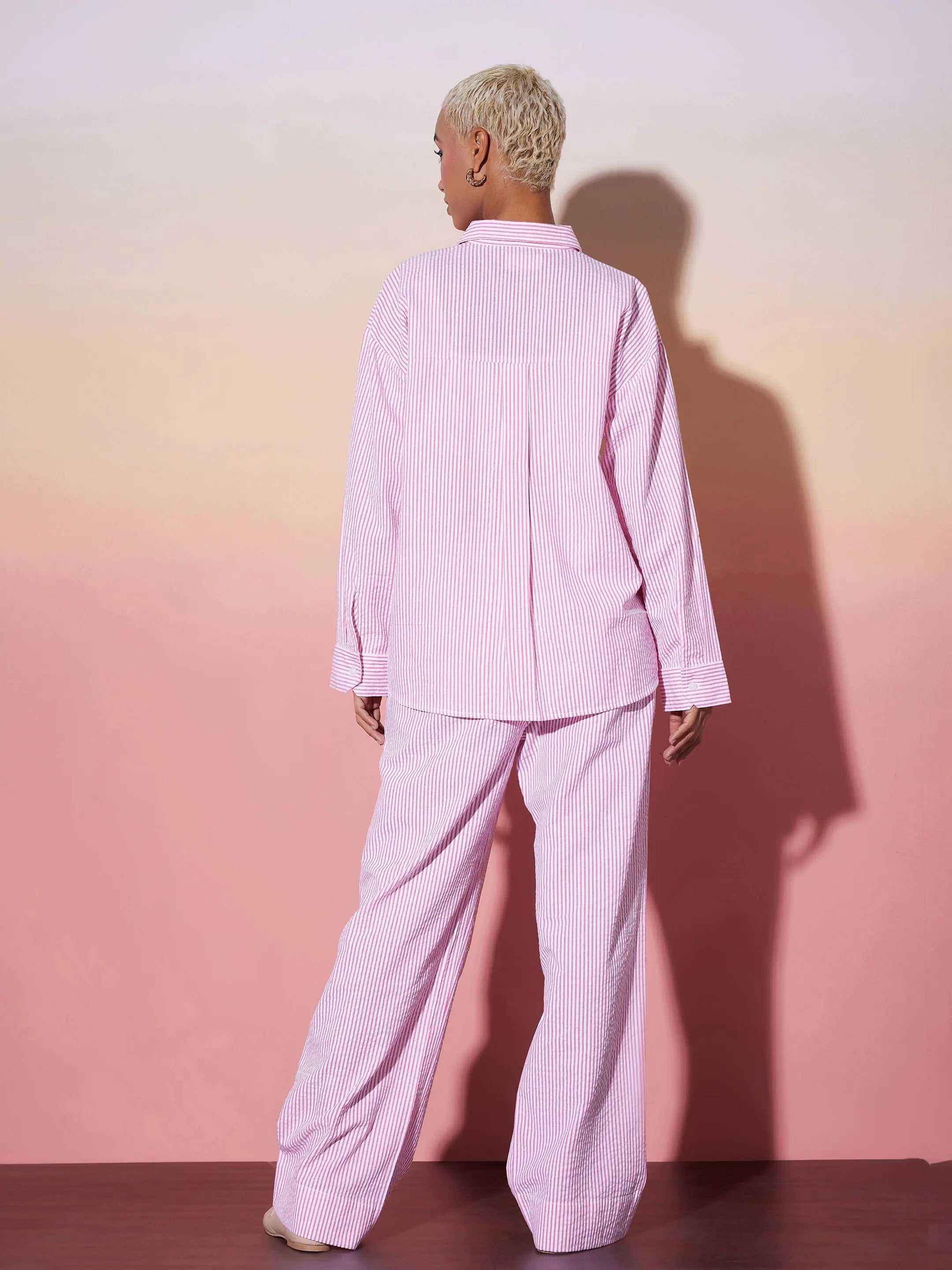 Pink Striped Seersucker Lounge Set | Women's Comfort Style