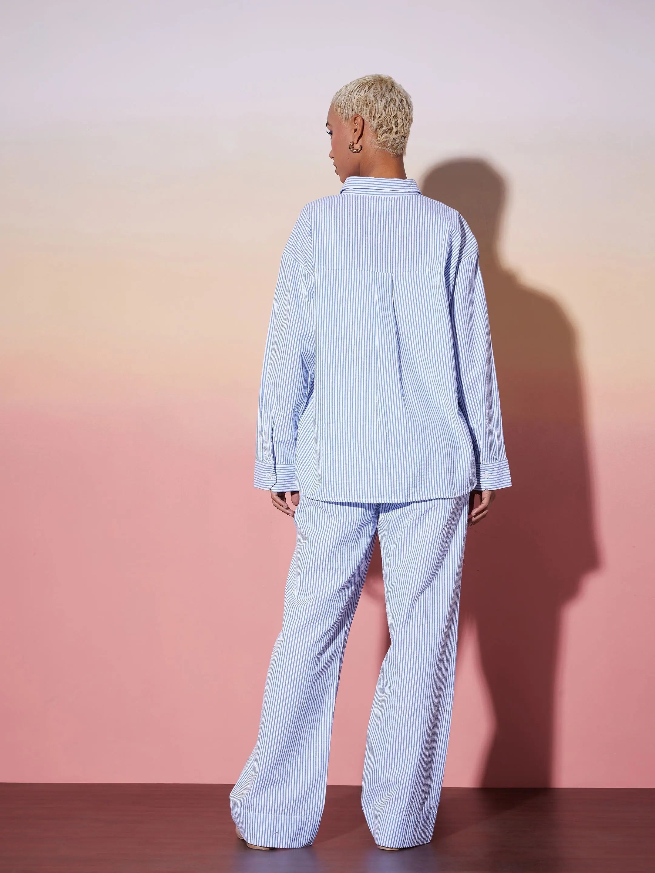 White & Navy Striped Lounge Set | Women's Seersucker Style