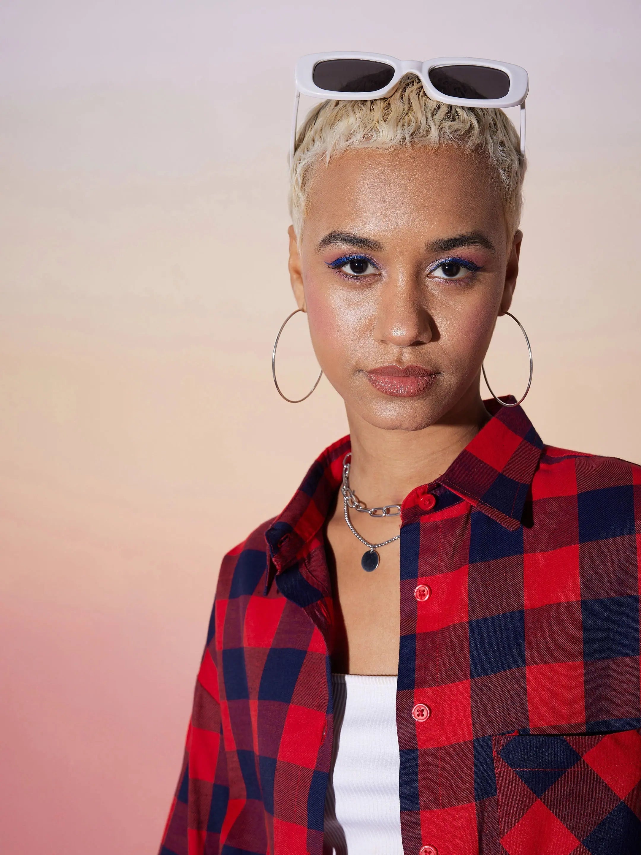 Red & Navy Check Cotton Lounge Set | Women's Comfort Fit