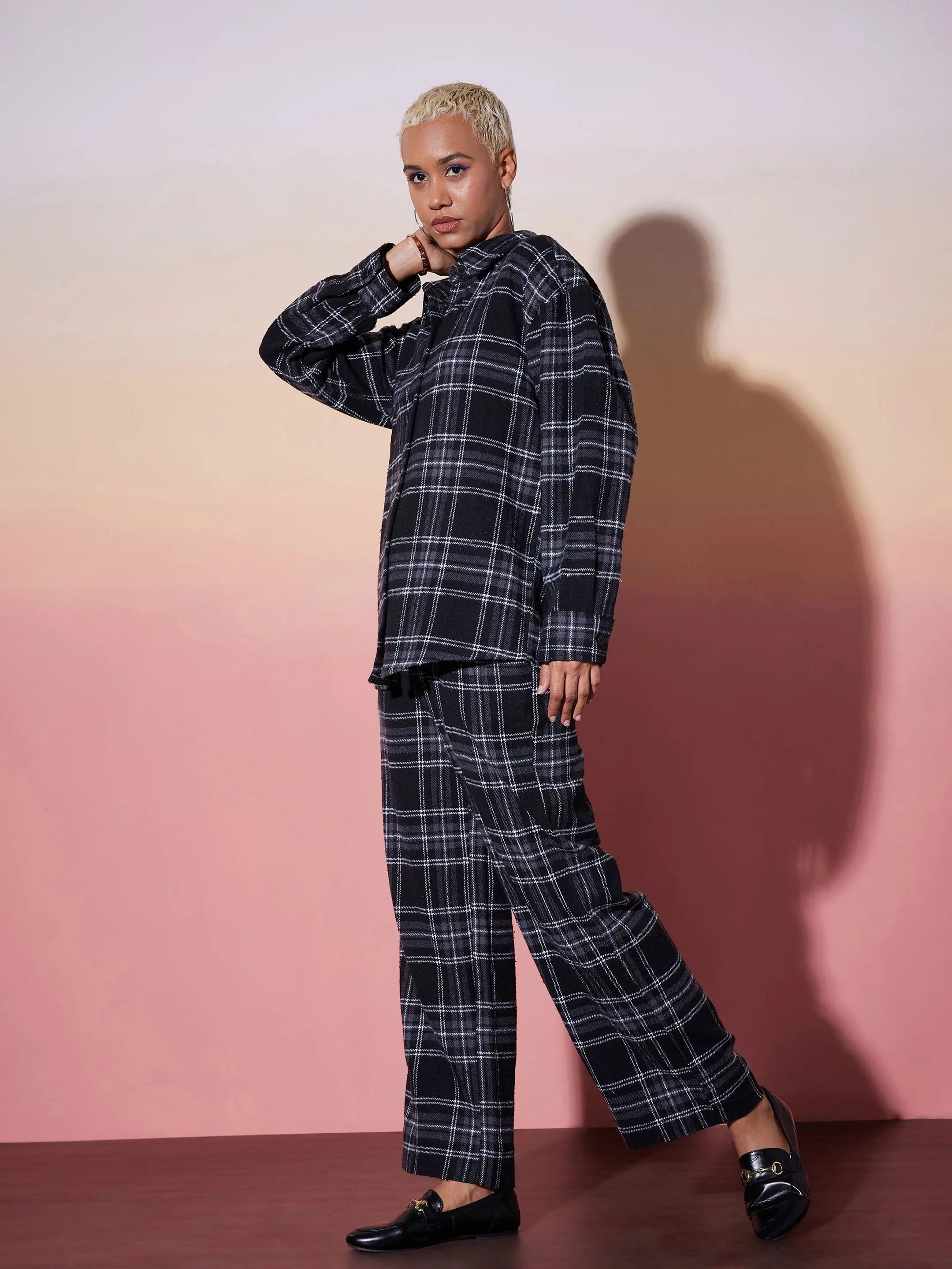 Black Check Shirt & Lounge Pants | Women's Designer Lehenga