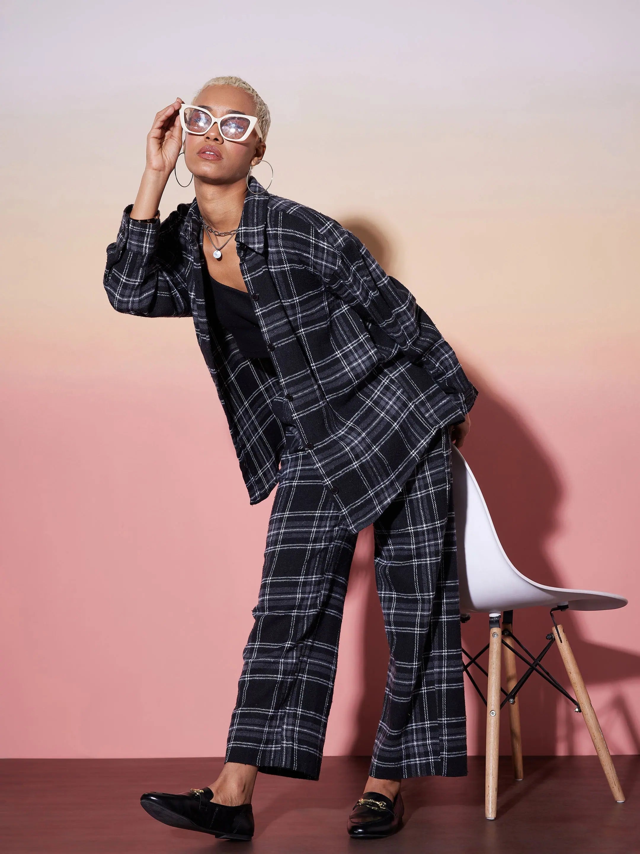 Black Check Shirt & Lounge Pants | Women's Designer Lehenga