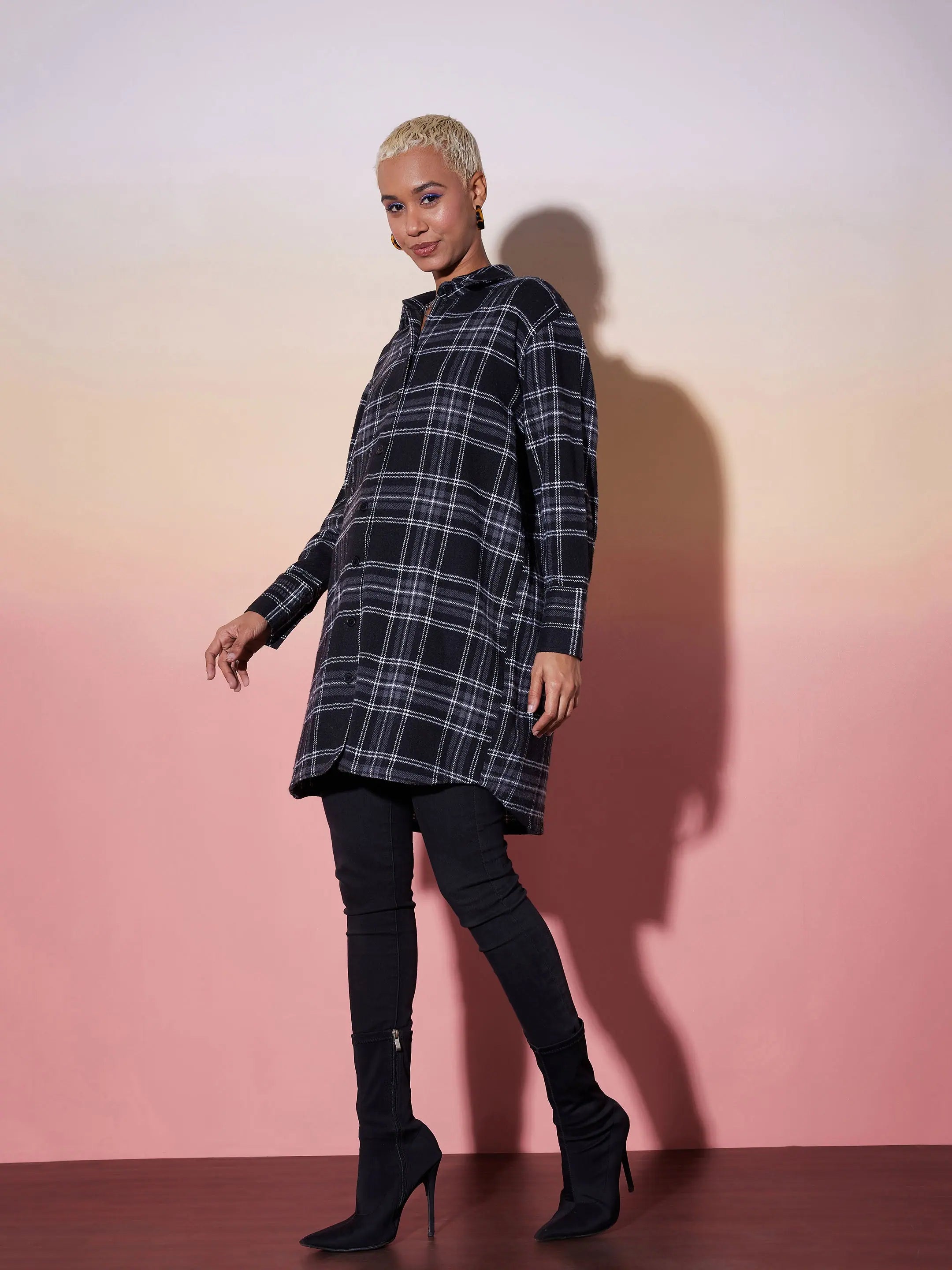 Black & White Check Lounge Shirt Dress | Women's Western Wear