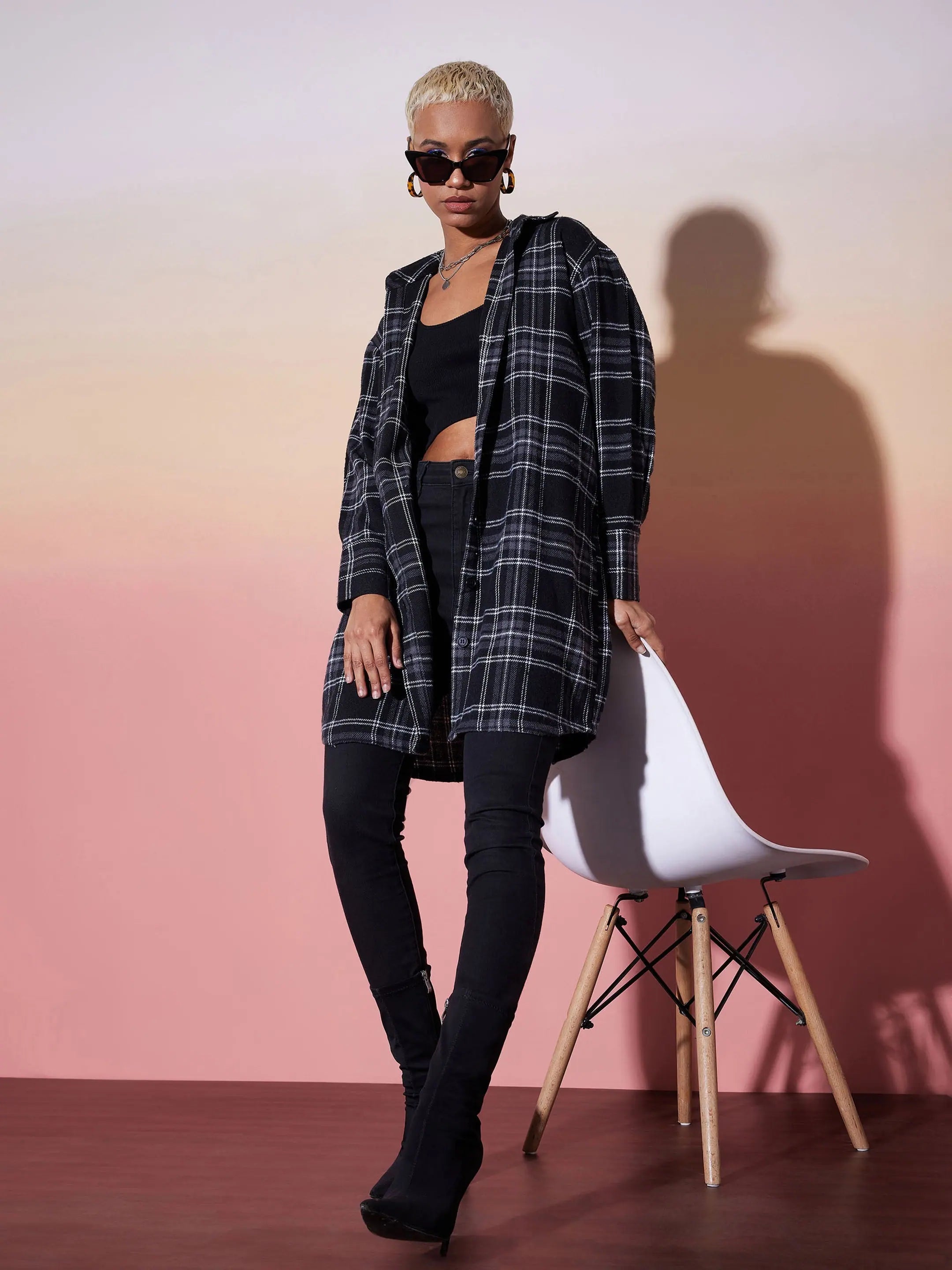 Black & White Check Lounge Shirt Dress | Women's Western Wear