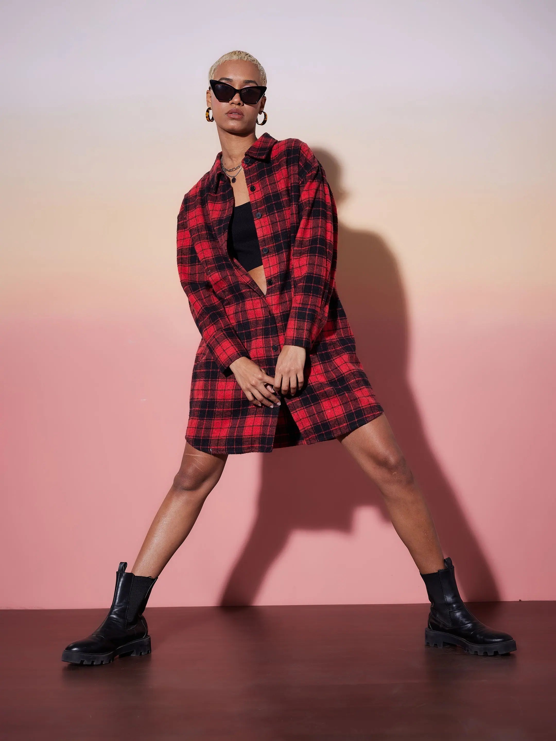 Check Lounge Shirt Dress - Party Wear Lehenga Alternative