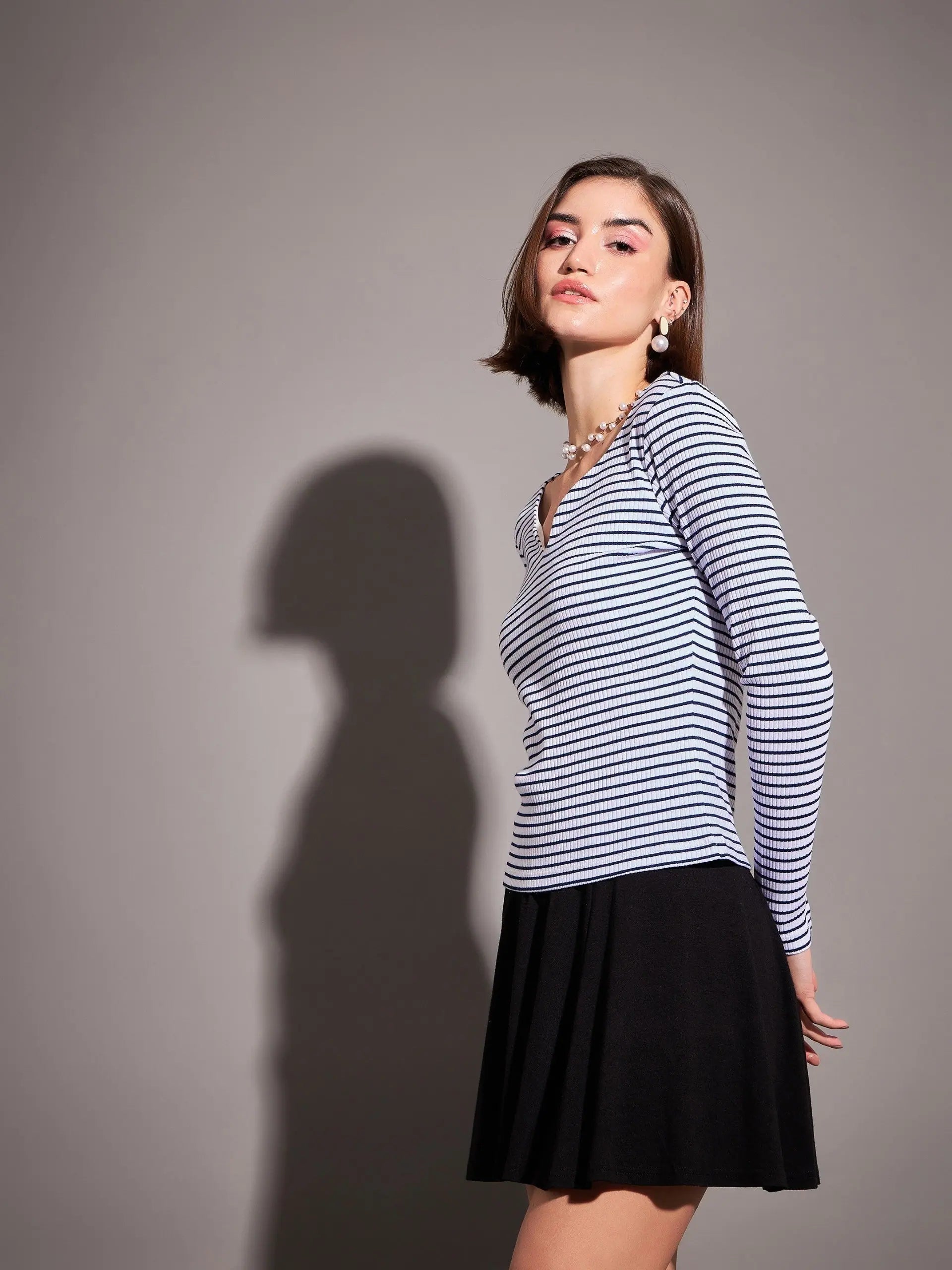 Striped Sweetheart Top - Women's Western Wear Polyknit Ribbed